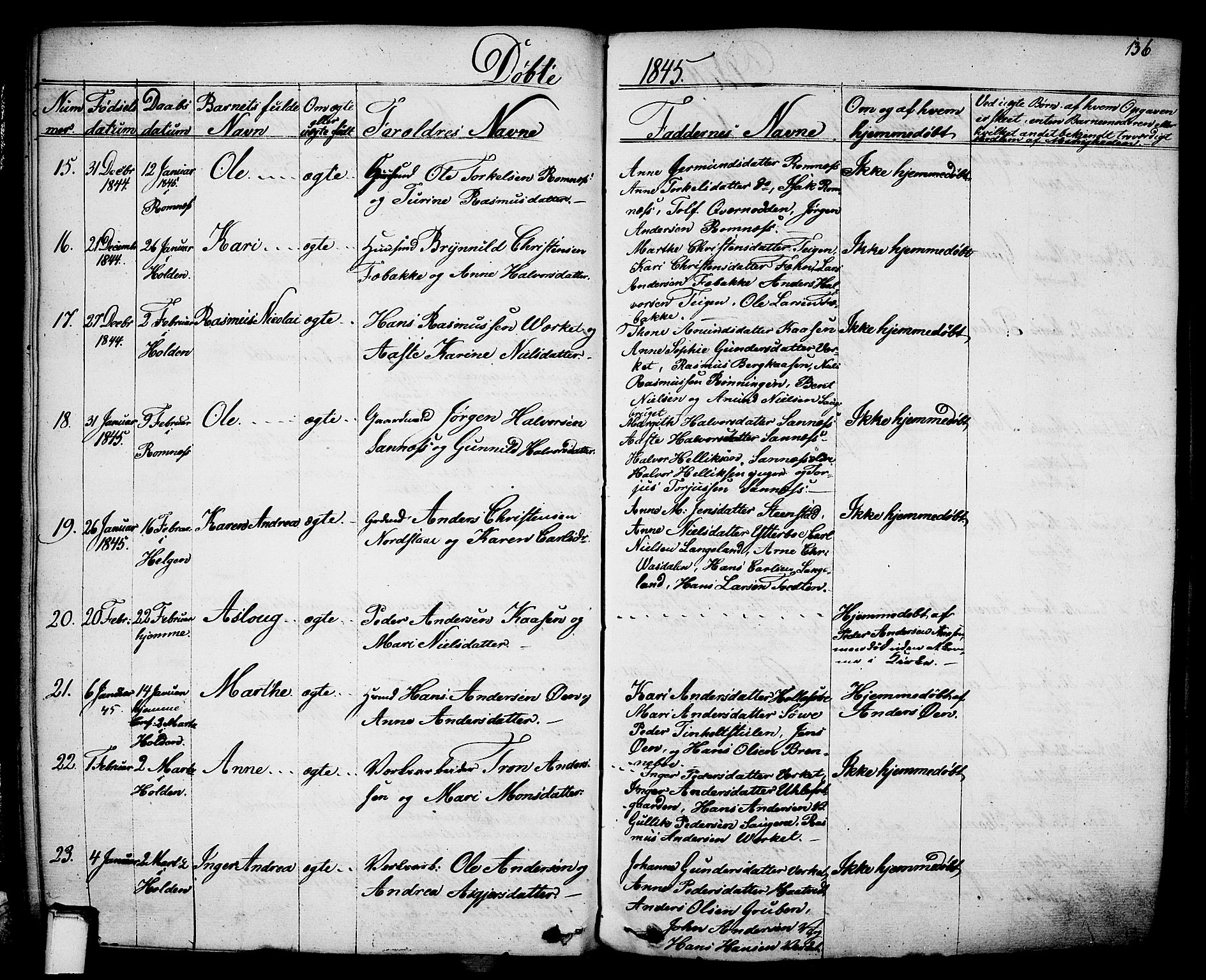 Holla kirkebøker, SAKO/A-272/F/Fa/L0004: Parish register (official) no. 4, 1830-1848, p. 136