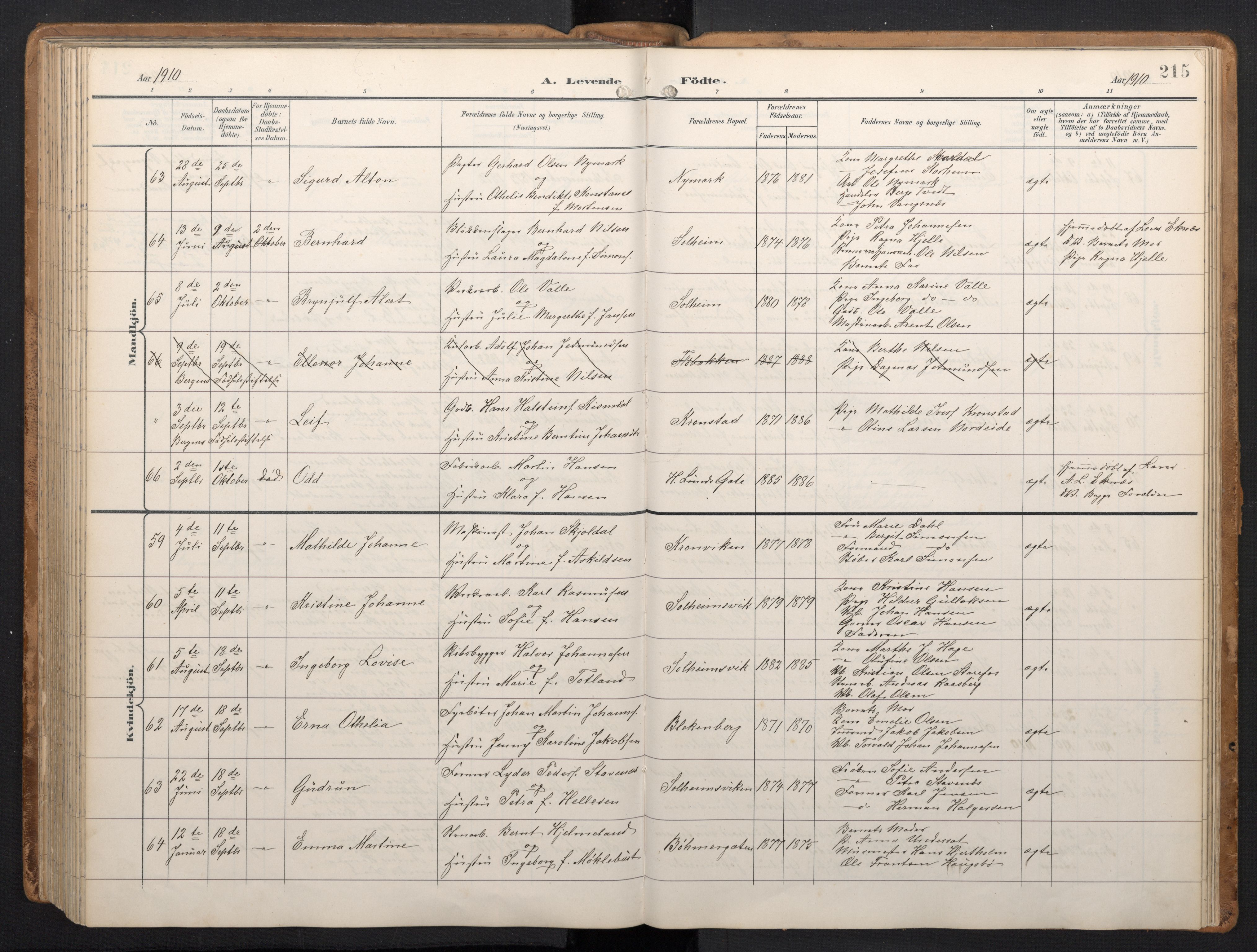 Årstad Sokneprestembete, AV/SAB-A-79301/H/Hab/L0002: Parish register (copy) no. A 2, 1896-1912, p. 214b-215a