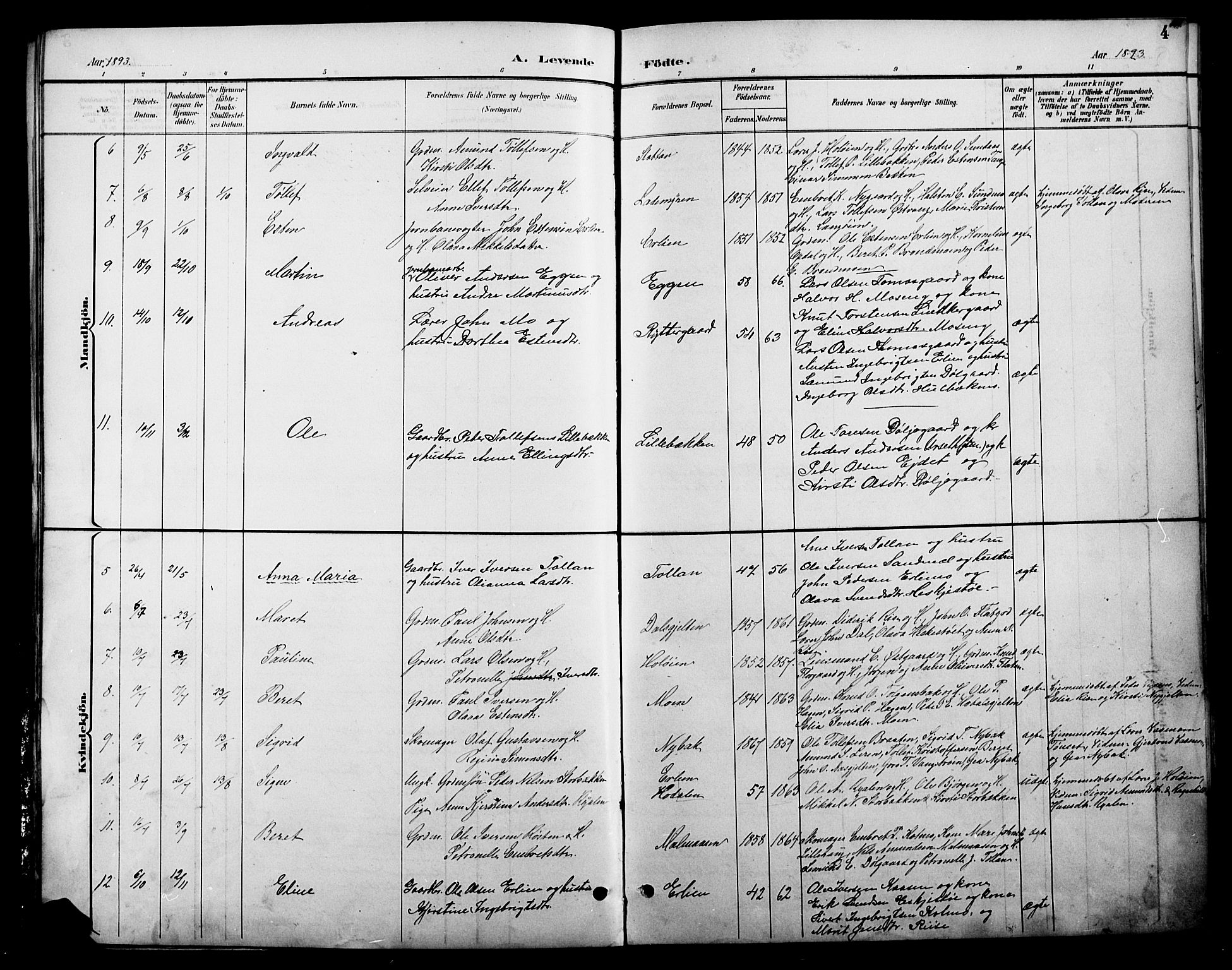 Tolga prestekontor, AV/SAH-PREST-062/L/L0009: Parish register (copy) no. 9, 1892-1919, p. 4