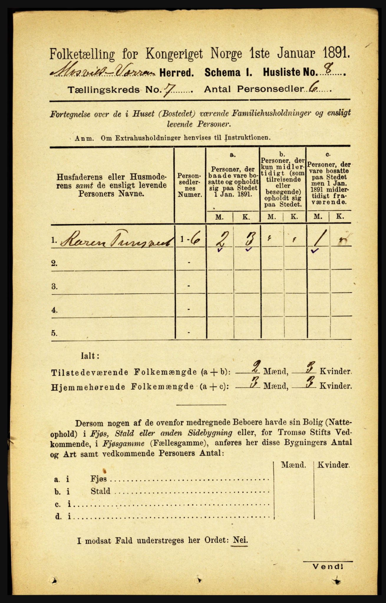 RA, 1891 census for 1723 Mosvik og Verran, 1891, p. 2857