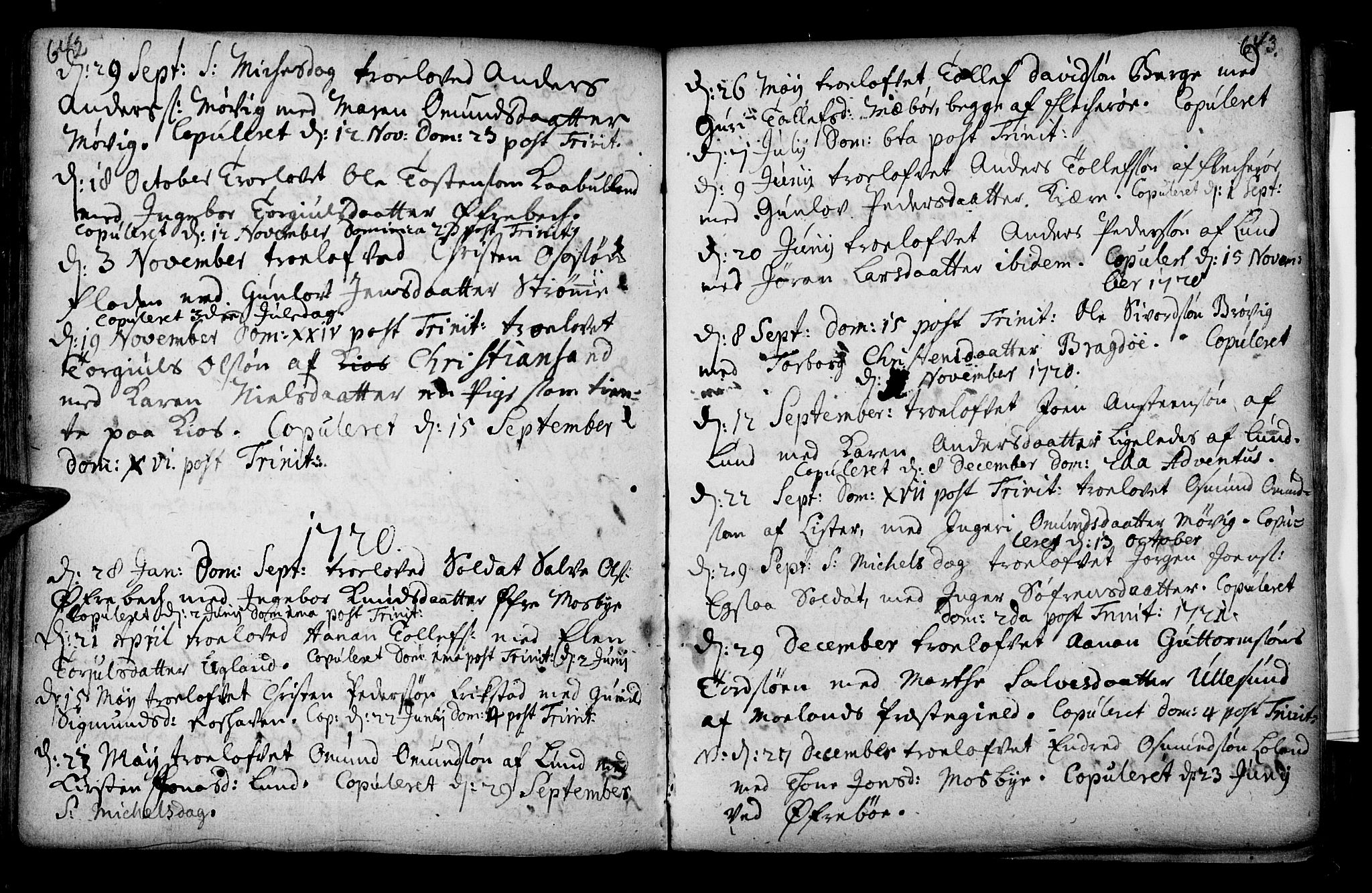 Oddernes sokneprestkontor, SAK/1111-0033/F/Fa/Faa/L0002: Parish register (official) no. A 2, 1719-1764, p. 642-643