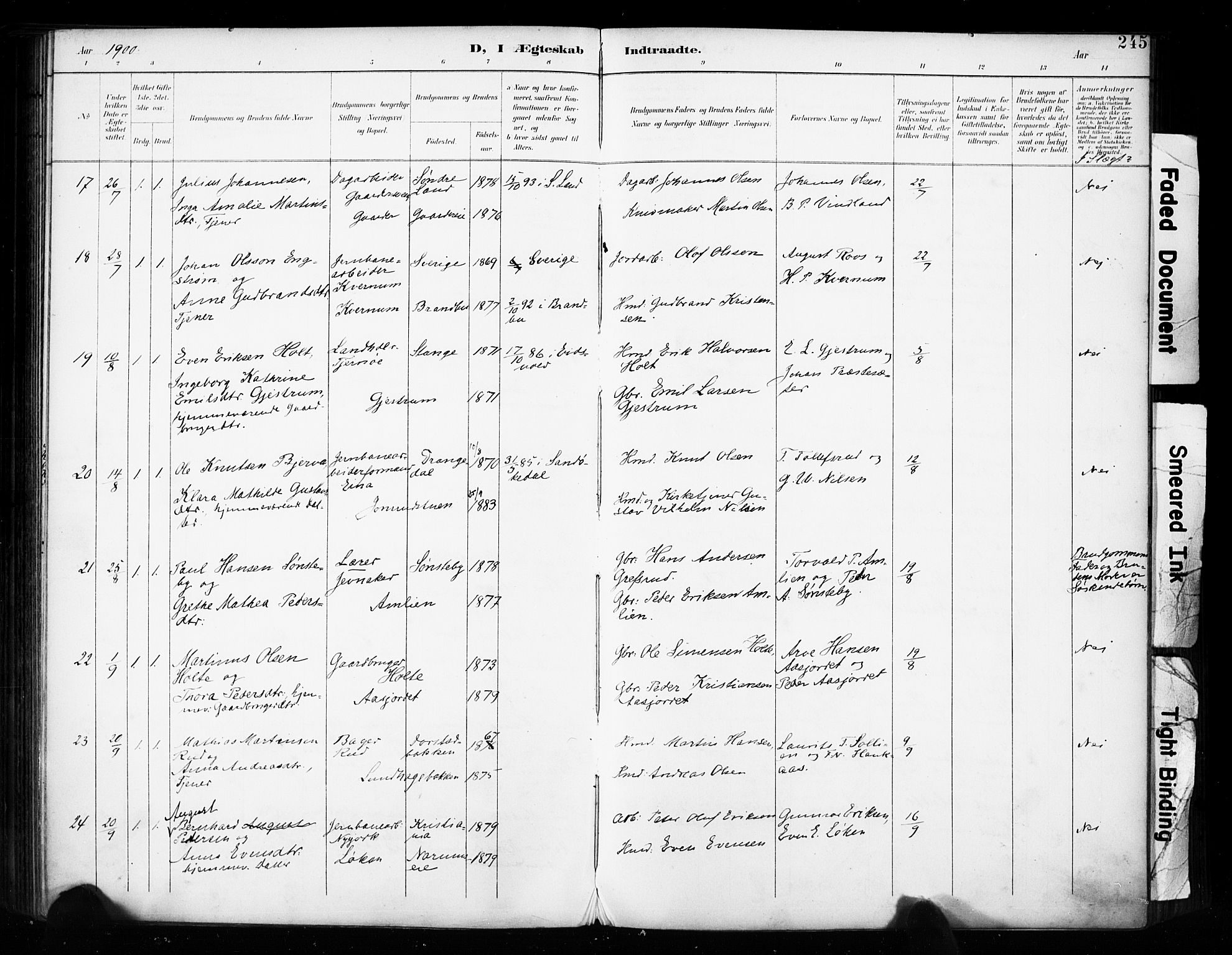 Vestre Toten prestekontor, AV/SAH-PREST-108/H/Ha/Haa/L0011: Parish register (official) no. 11, 1895-1906, p. 245