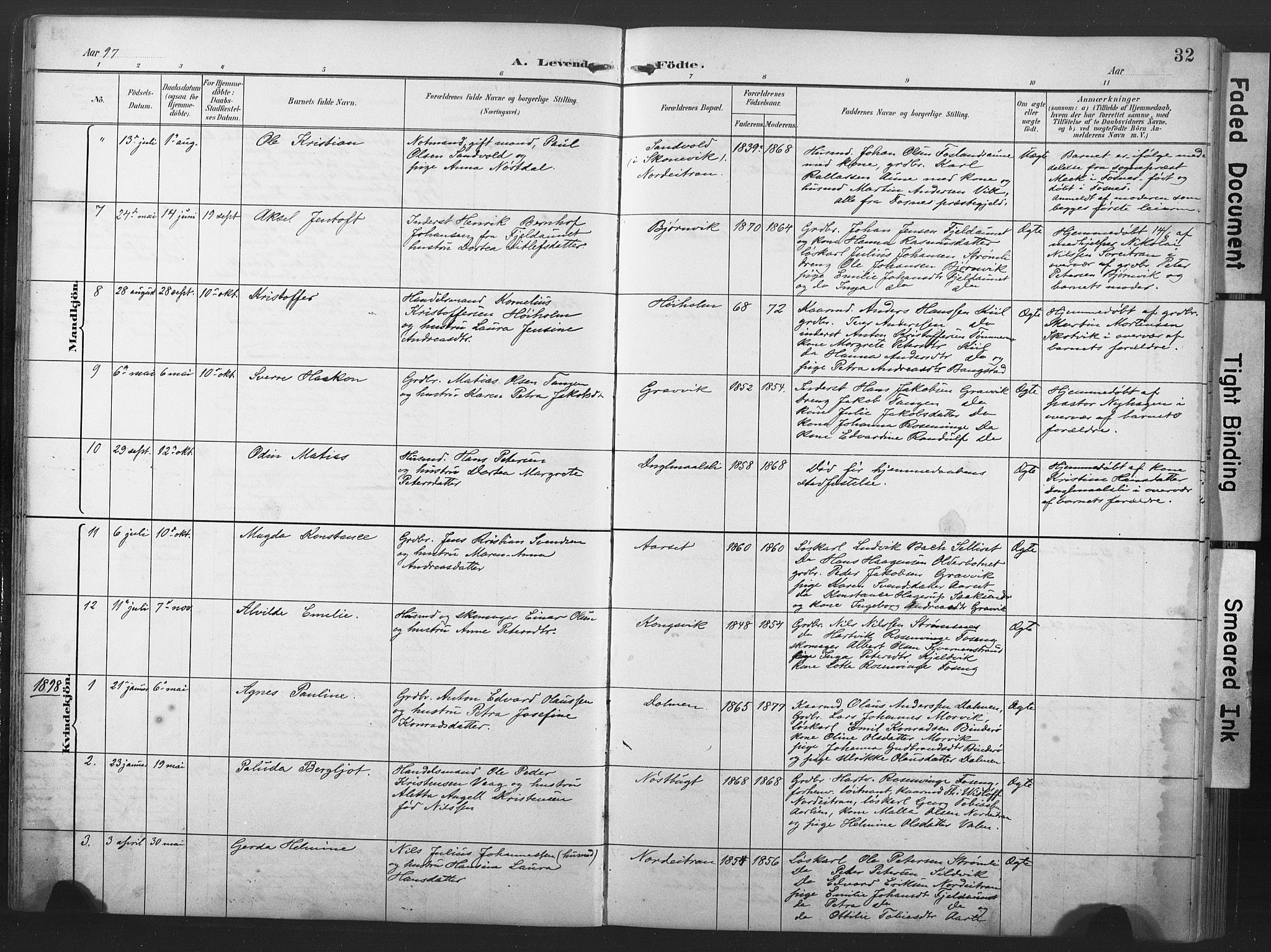 Ministerialprotokoller, klokkerbøker og fødselsregistre - Nord-Trøndelag, AV/SAT-A-1458/789/L0706: Parish register (copy) no. 789C01, 1888-1931, p. 32