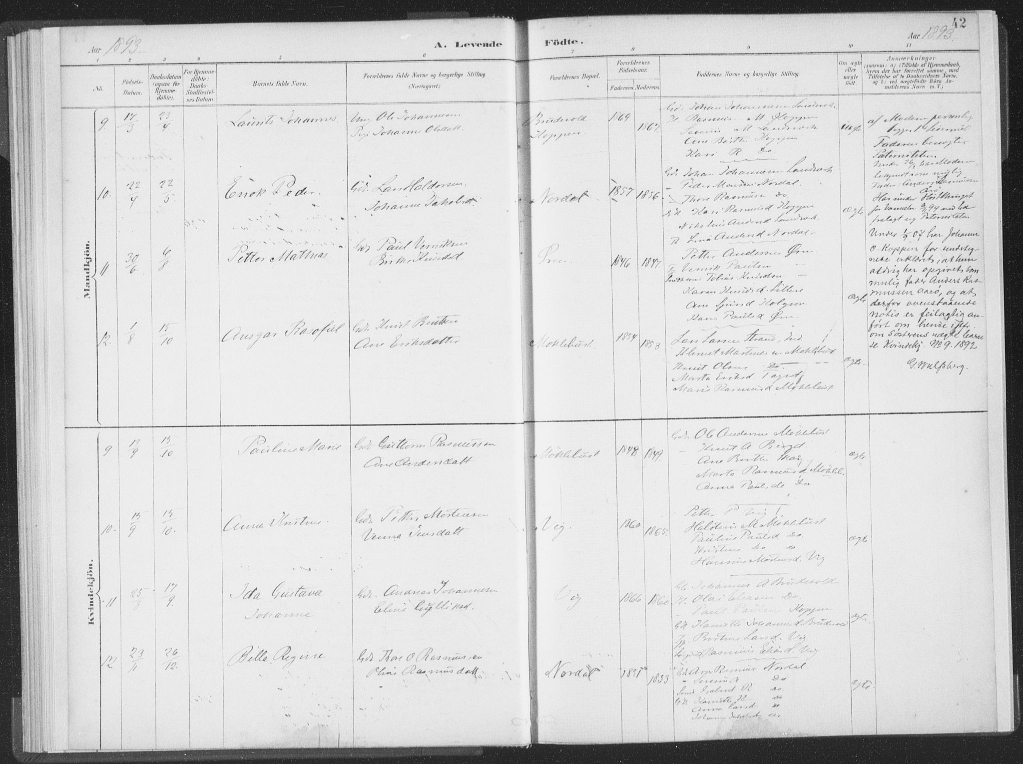 Ministerialprotokoller, klokkerbøker og fødselsregistre - Møre og Romsdal, AV/SAT-A-1454/502/L0025: Parish register (official) no. 502A03, 1885-1909, p. 42