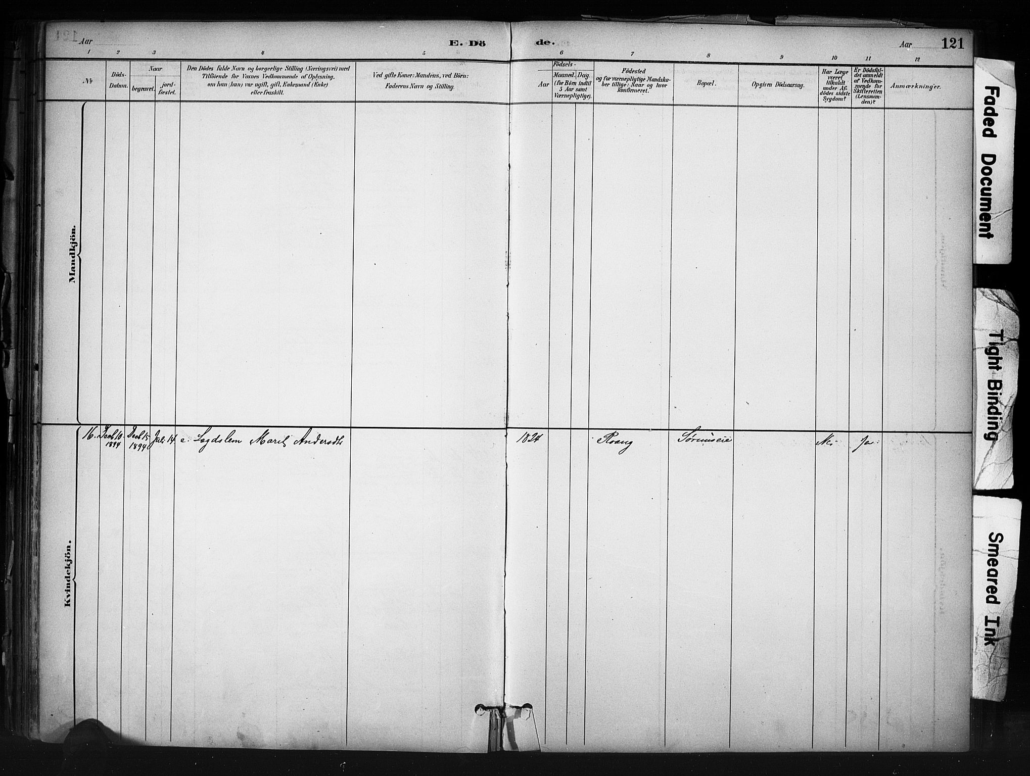 Nord-Aurdal prestekontor, AV/SAH-PREST-132/H/Ha/Haa/L0013: Parish register (official) no. 13, 1883-1895, p. 121