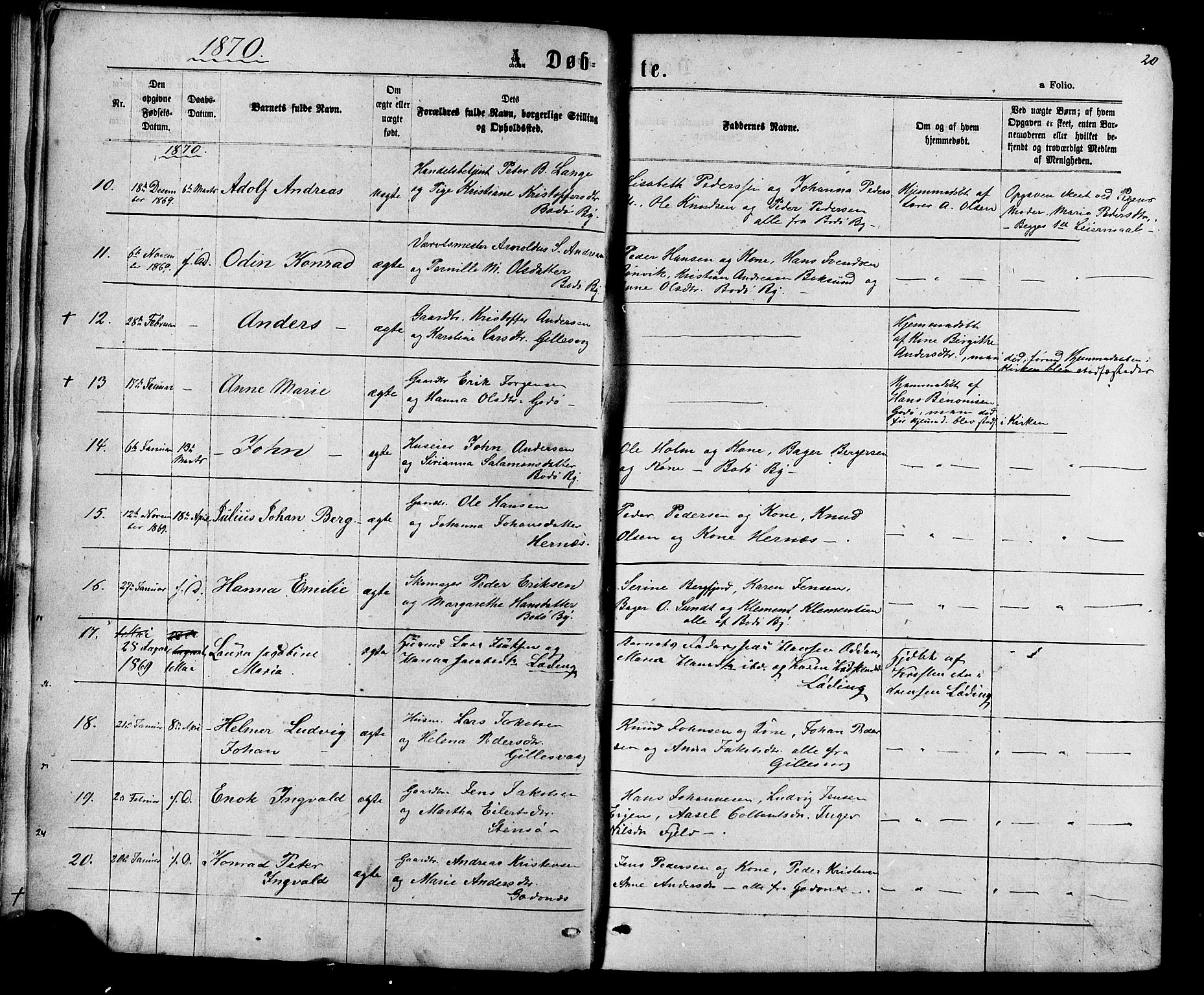 Ministerialprotokoller, klokkerbøker og fødselsregistre - Nordland, SAT/A-1459/801/L0029: Parish register (copy) no. 801C04, 1868-1878, p. 20