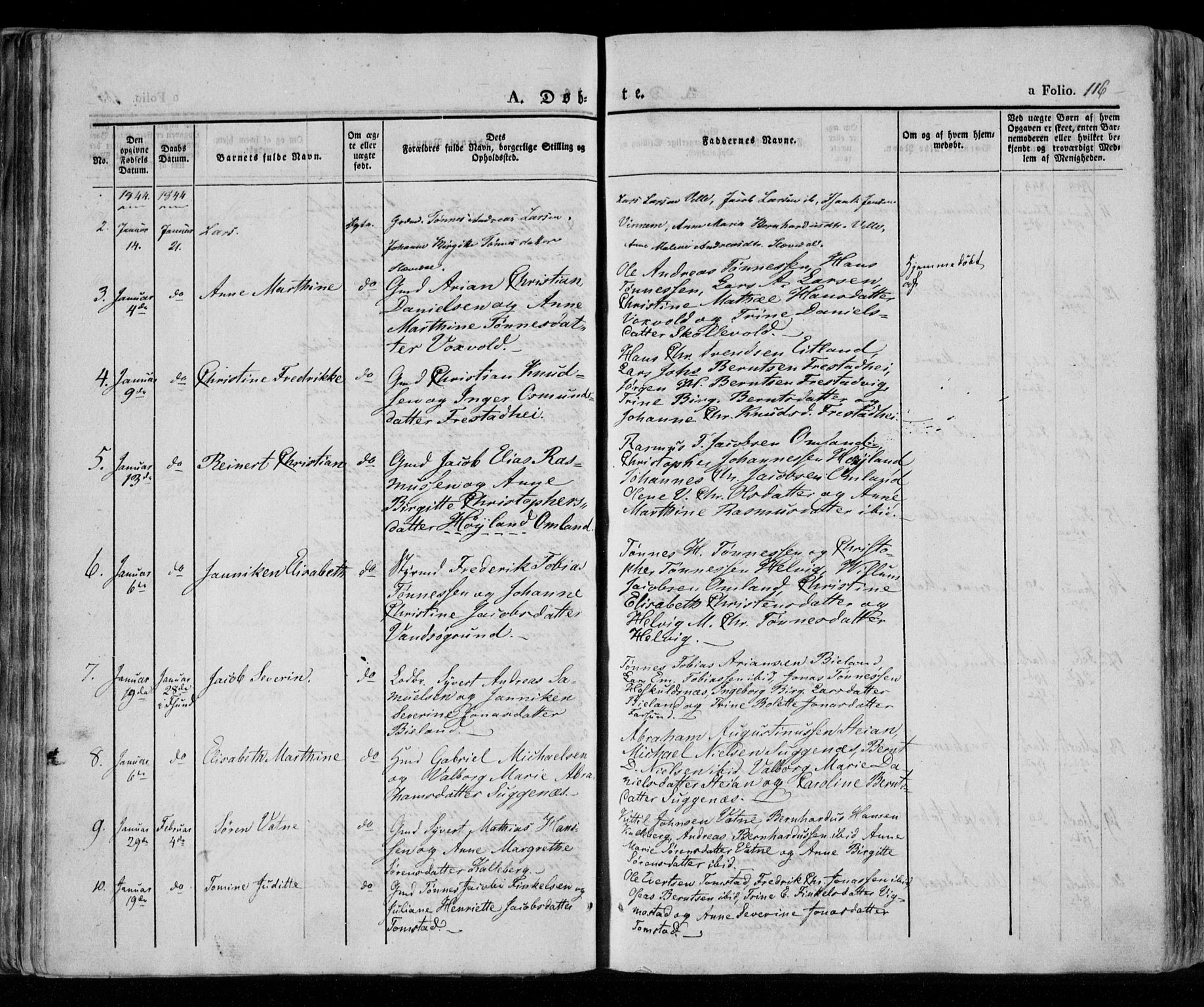 Lista sokneprestkontor, AV/SAK-1111-0027/F/Fa/L0009: Parish register (official) no. A 9, 1835-1846, p. 116