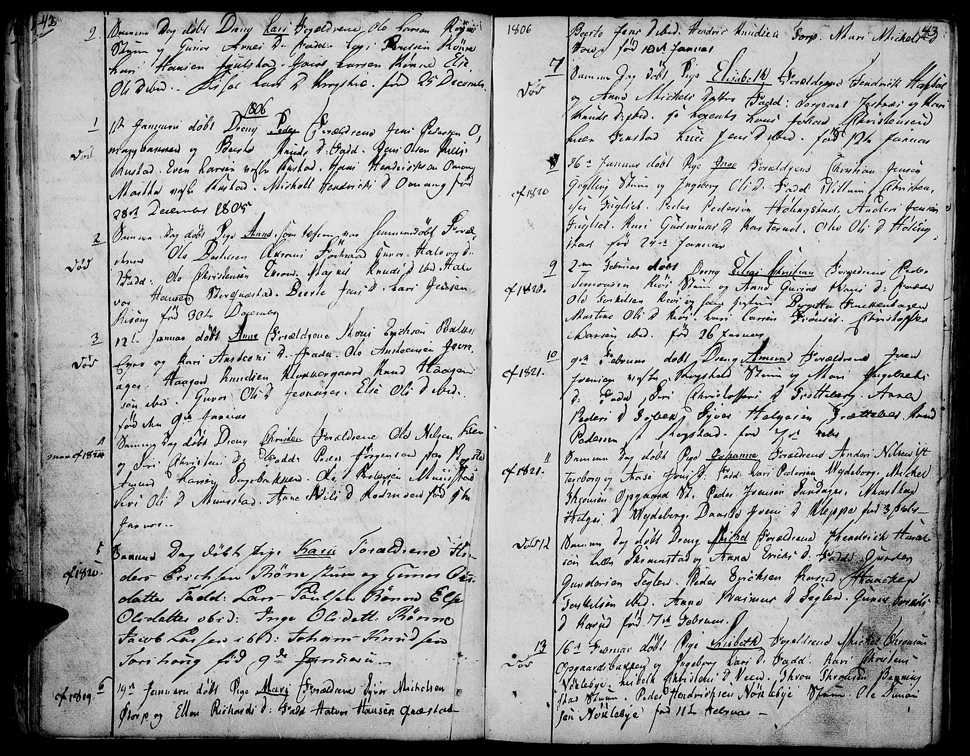 Løten prestekontor, AV/SAH-PREST-022/K/Ka/L0004: Parish register (official) no. 4, 1801-1814, p. 42-43