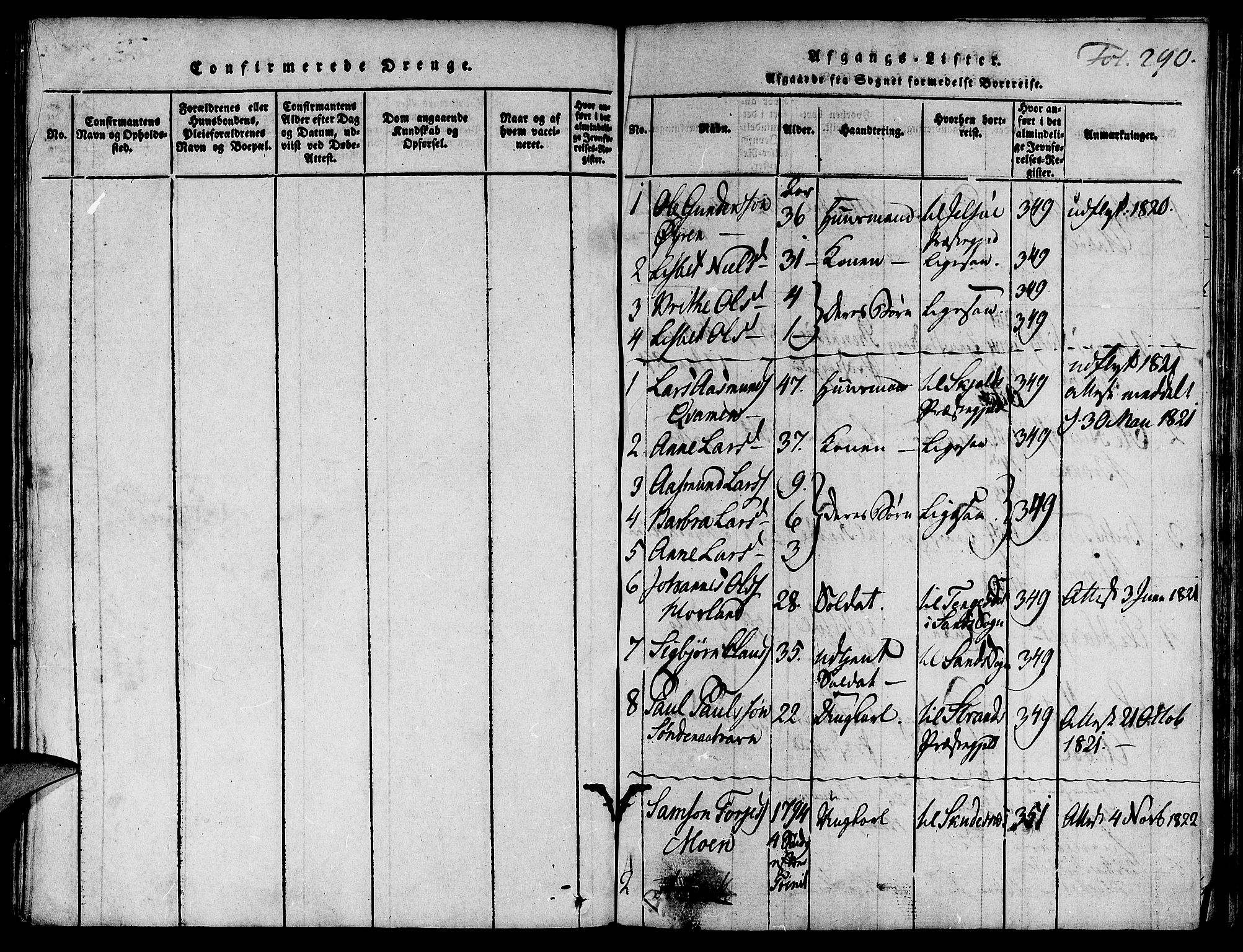 Suldal sokneprestkontor, SAST/A-101845/01/IV/L0007: Parish register (official) no. A 7, 1817-1838, p. 290
