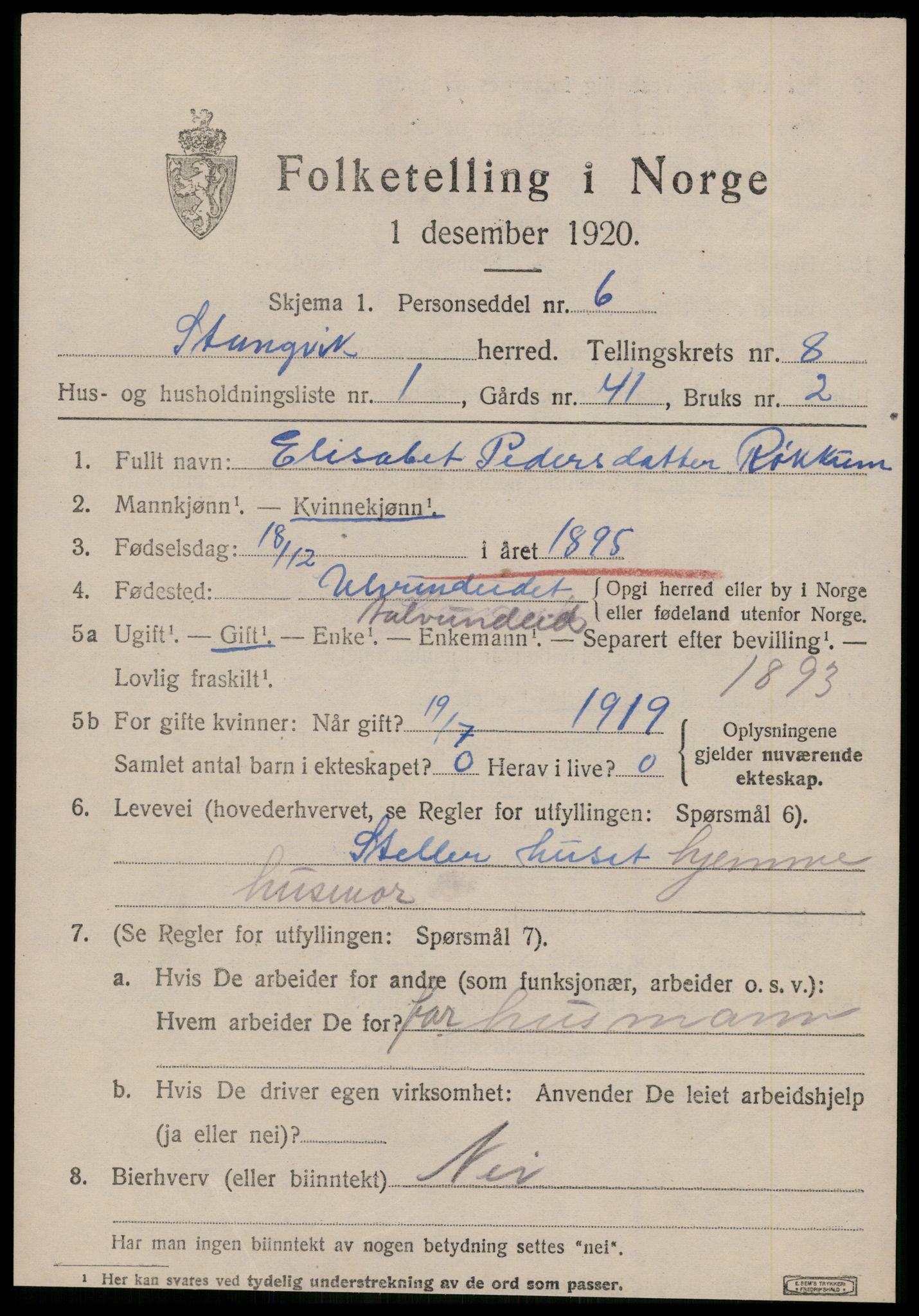 SAT, 1920 census for Stangvik, 1920, p. 4790