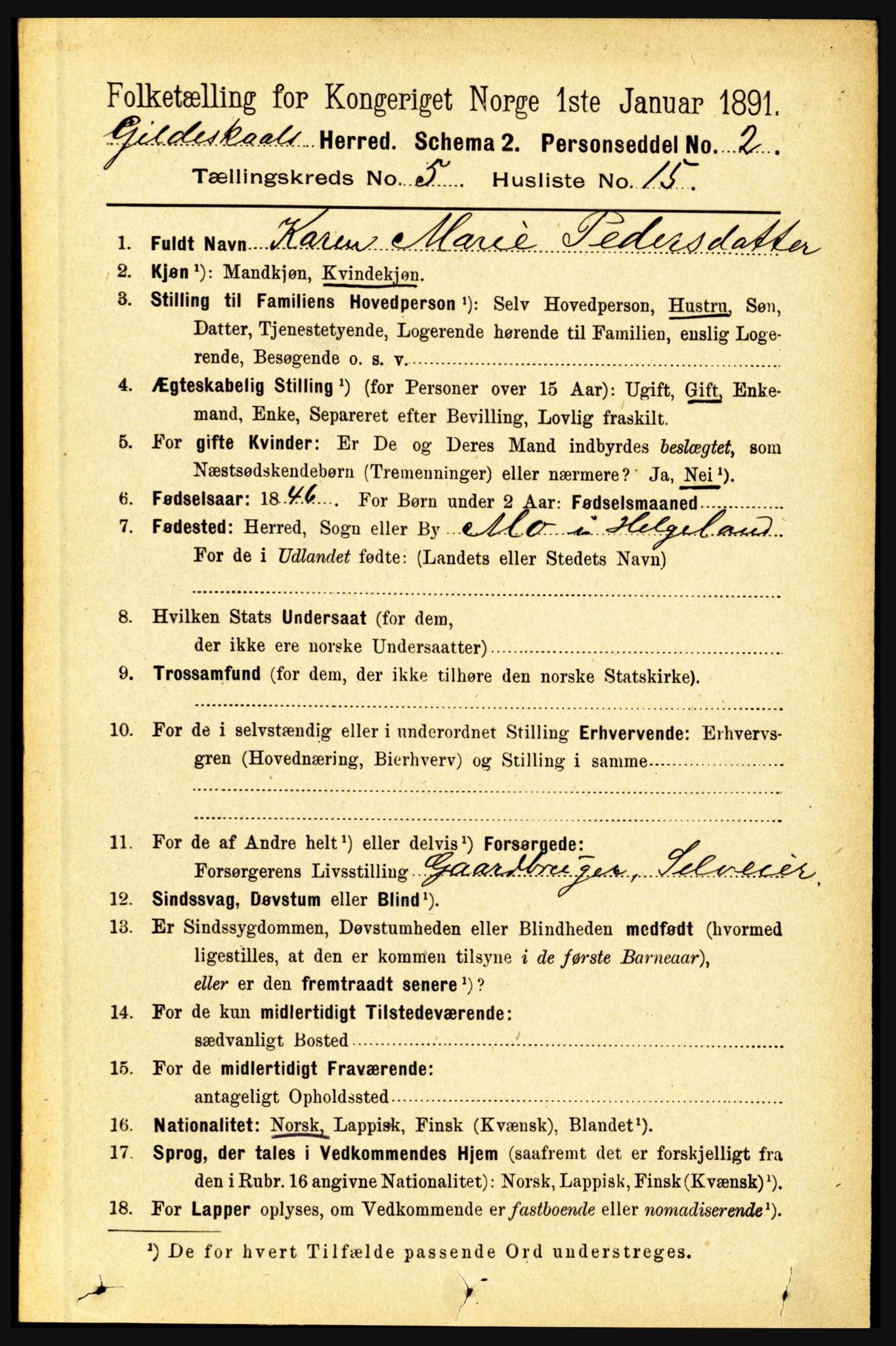 RA, 1891 census for 1838 Gildeskål, 1891, p. 1660