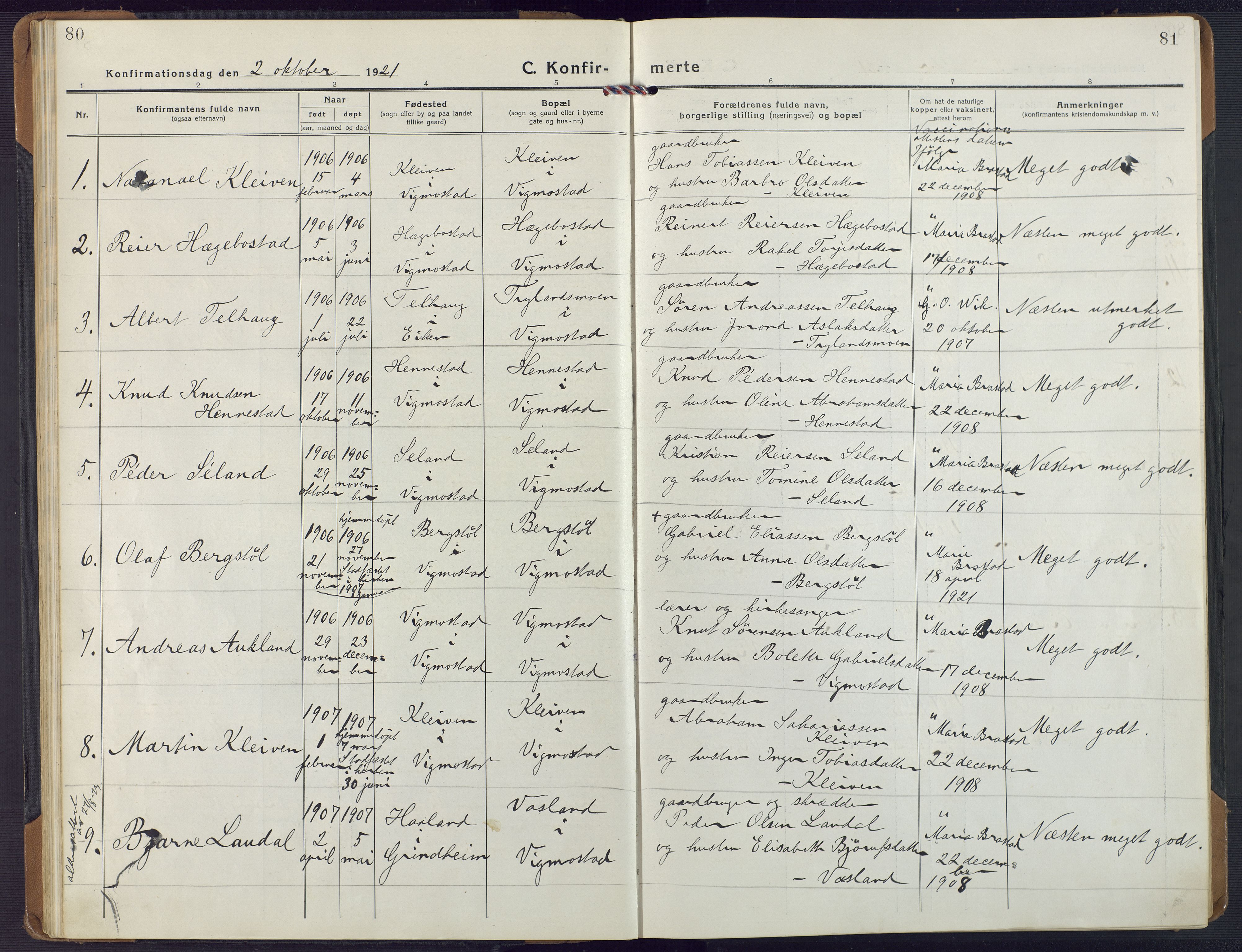 Nord-Audnedal sokneprestkontor, AV/SAK-1111-0032/F/Fa/Fab/L0005: Parish register (official) no. A 5, 1918-1925, p. 80-81