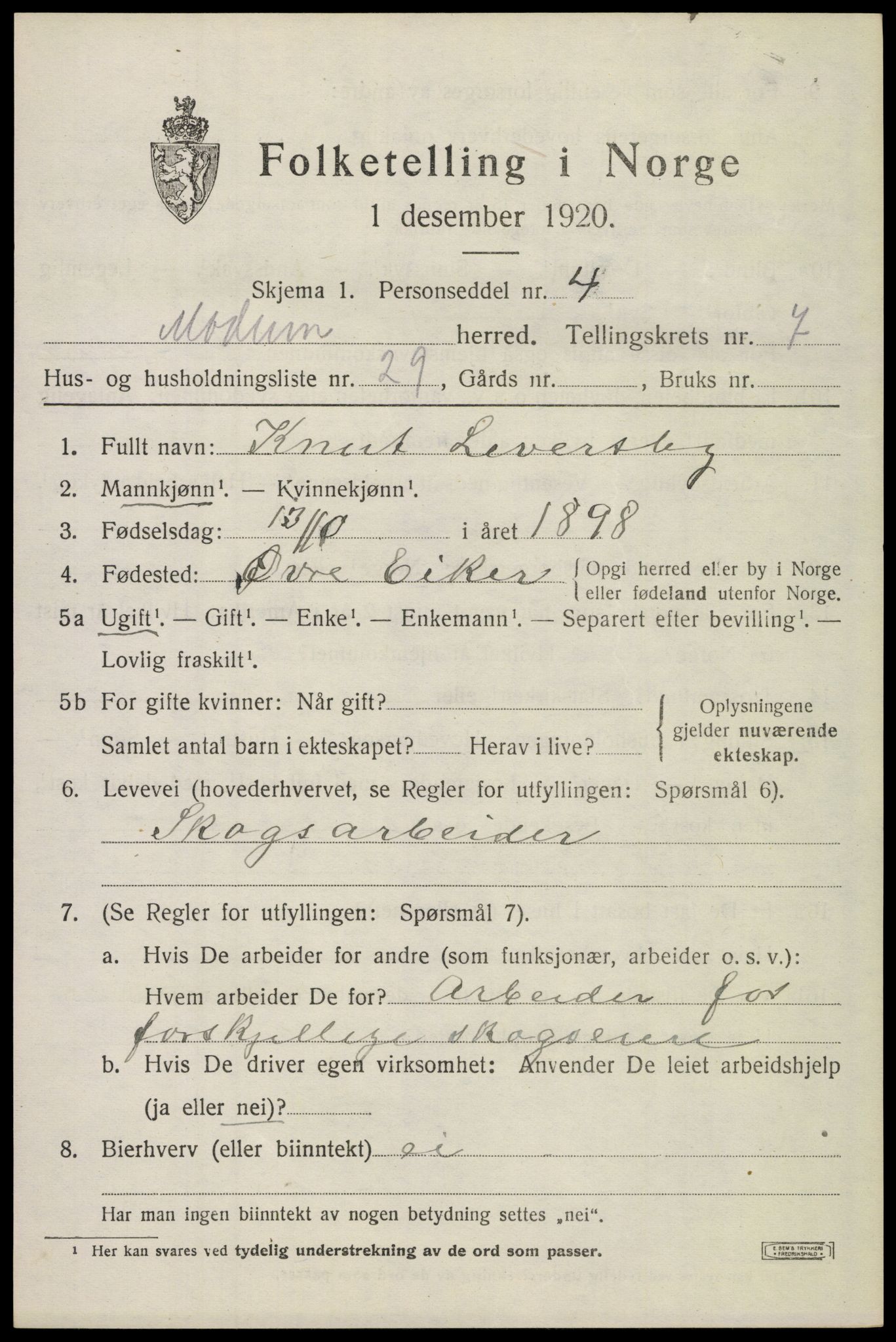 SAKO, 1920 census for Modum, 1920, p. 10013