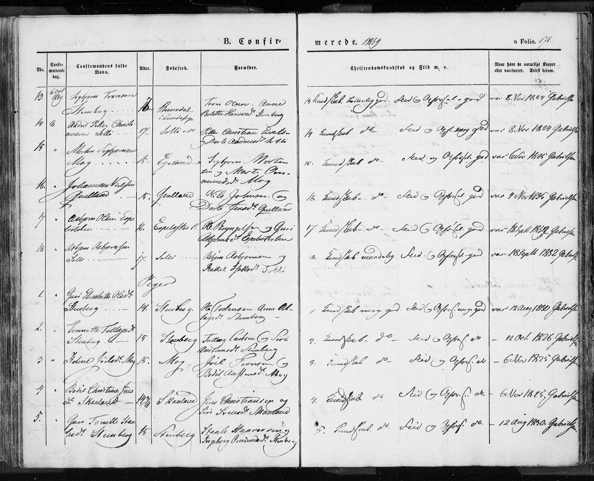 Lund sokneprestkontor, SAST/A-101809/S06/L0007: Parish register (official) no. A 7.1, 1833-1854, p. 171