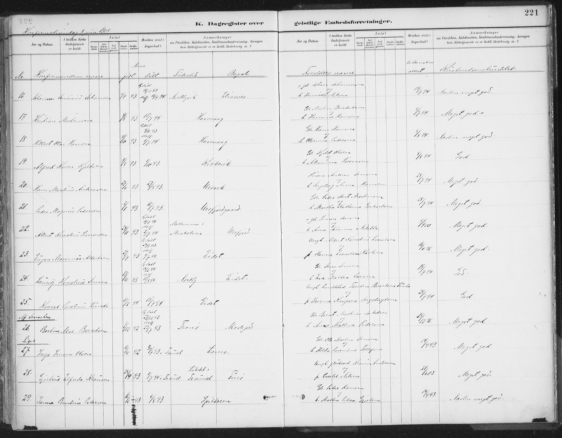 Balsfjord sokneprestembete, SATØ/S-1303/G/Ga/L0007kirke: Parish register (official) no. 7, 1887-1909, p. 221