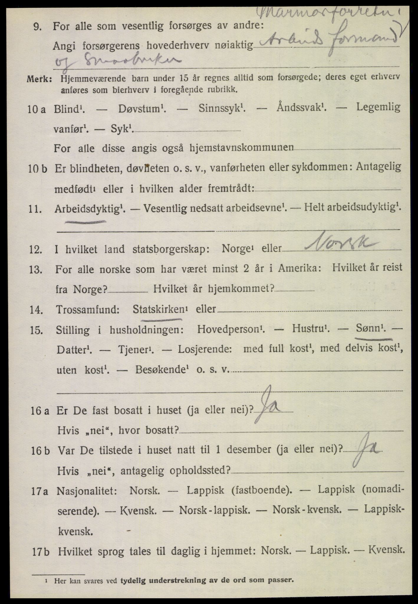 SAT, 1920 census for Fauske, 1920, p. 14553