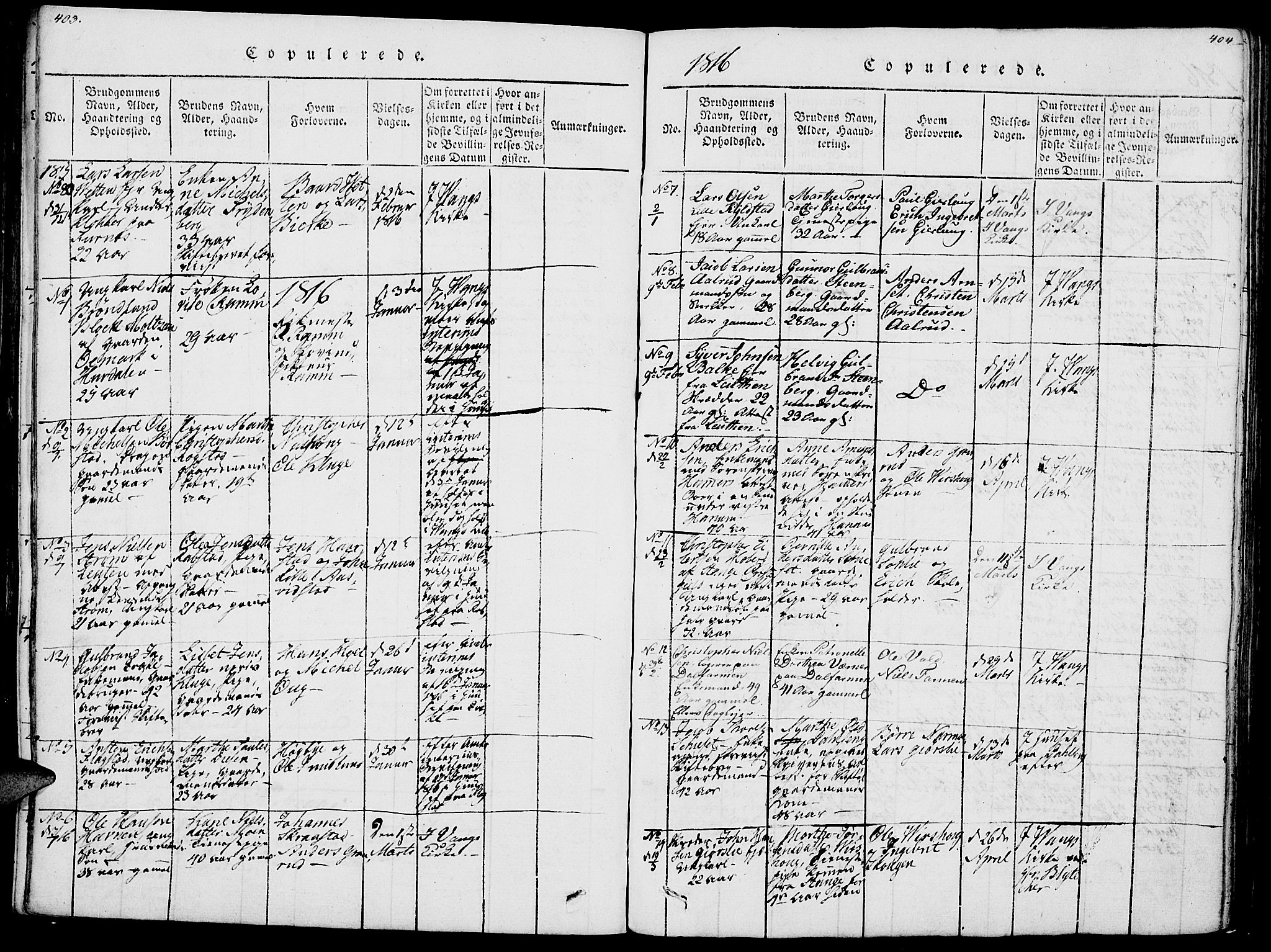 Vang prestekontor, Hedmark, SAH/PREST-008/H/Ha/Haa/L0007: Parish register (official) no. 7, 1813-1826, p. 403-404