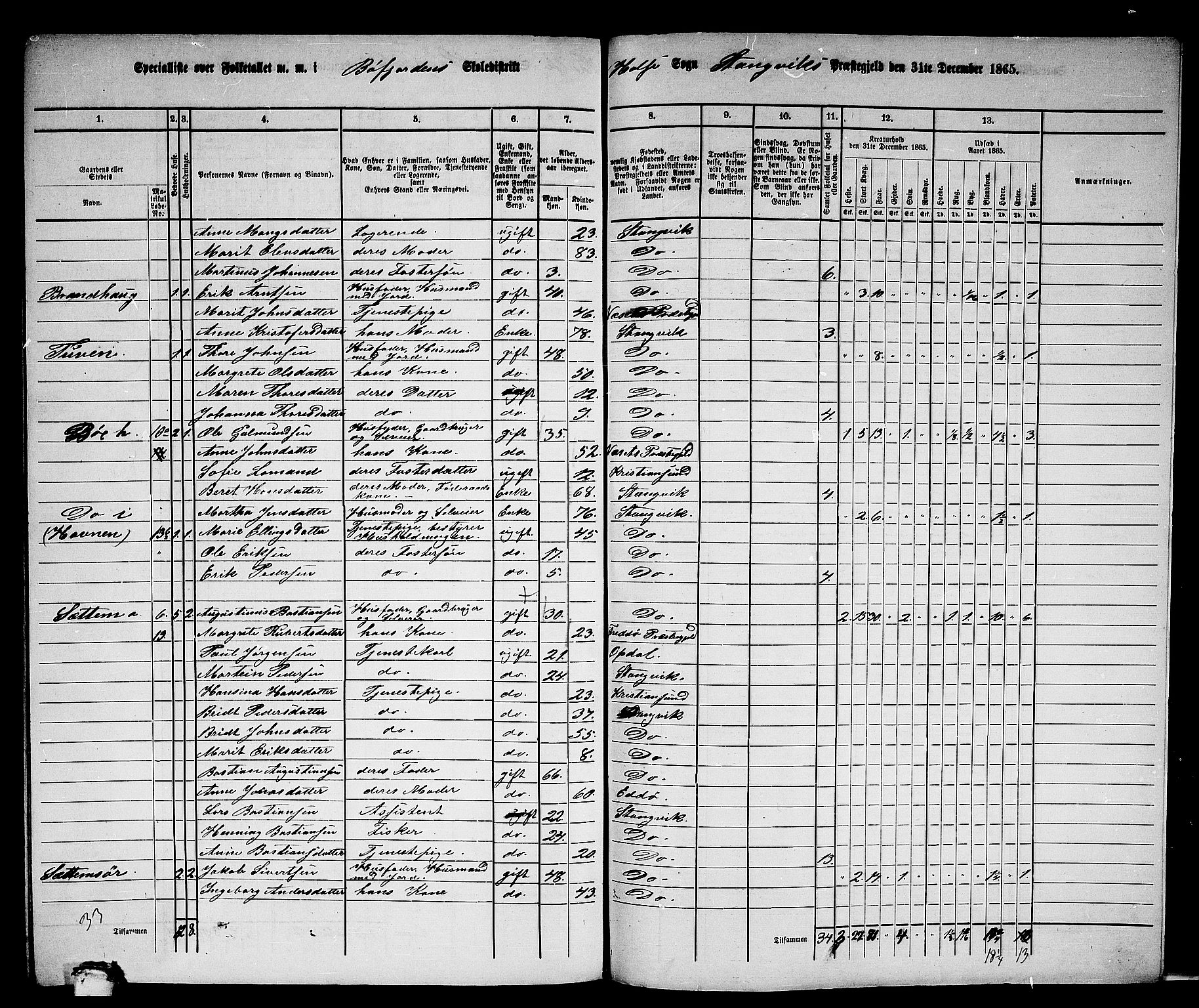 RA, 1865 census for Stangvik, 1865, p. 184