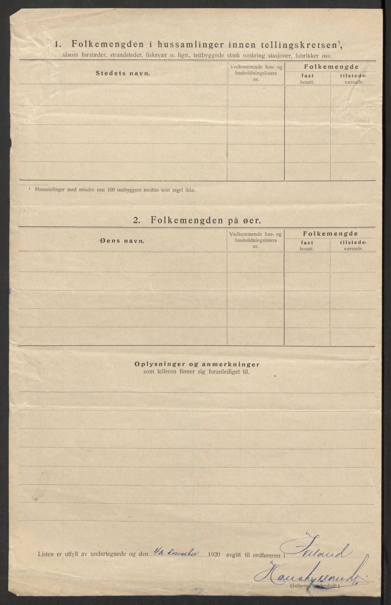 SAK, 1920 census for Iveland, 1920, p. 20