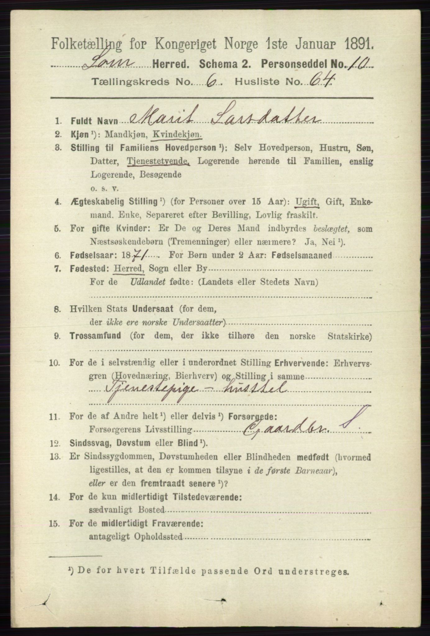 RA, 1891 census for 0514 Lom, 1891, p. 2753