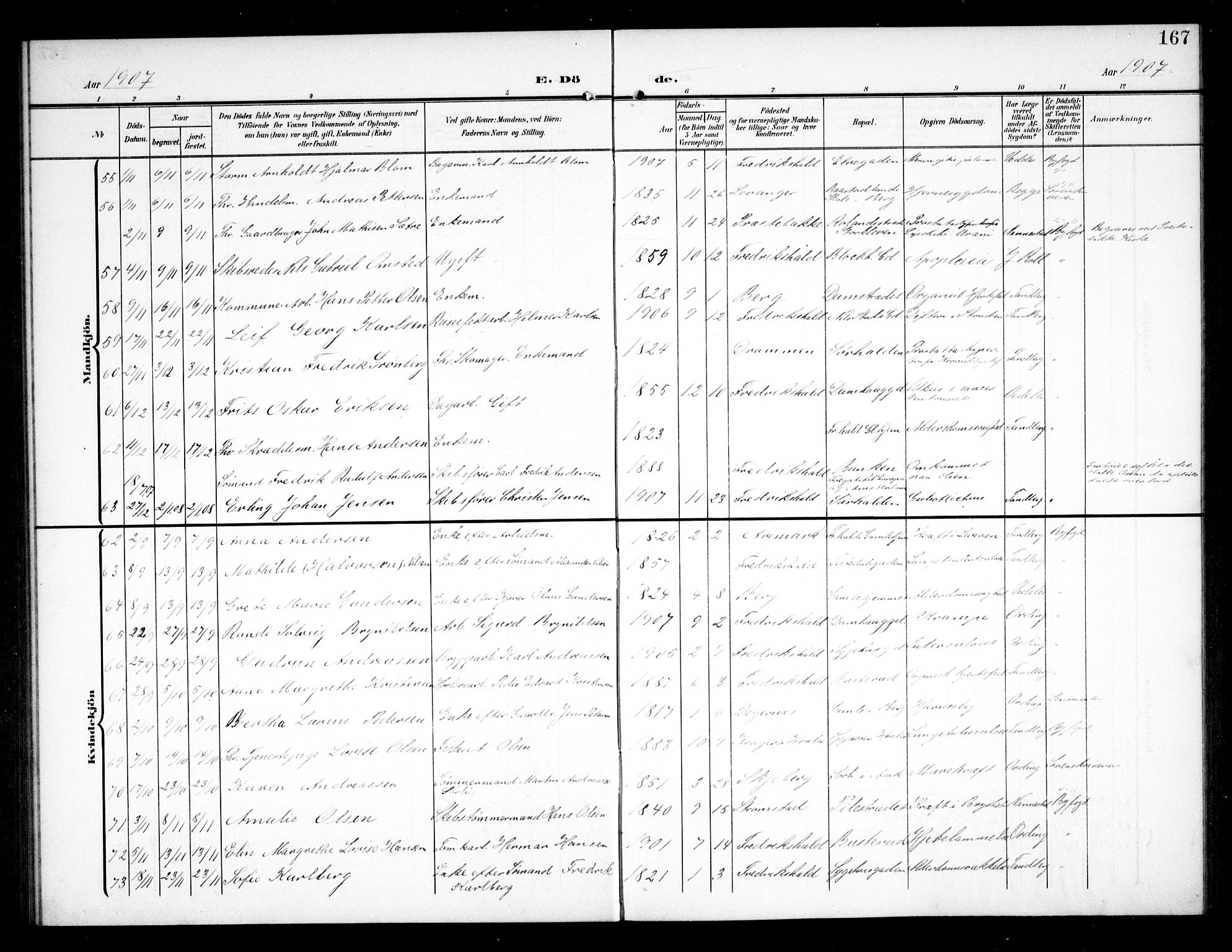 Halden prestekontor Kirkebøker, SAO/A-10909/G/Ga/L0011: Parish register (copy) no. 11, 1906-1934, p. 167