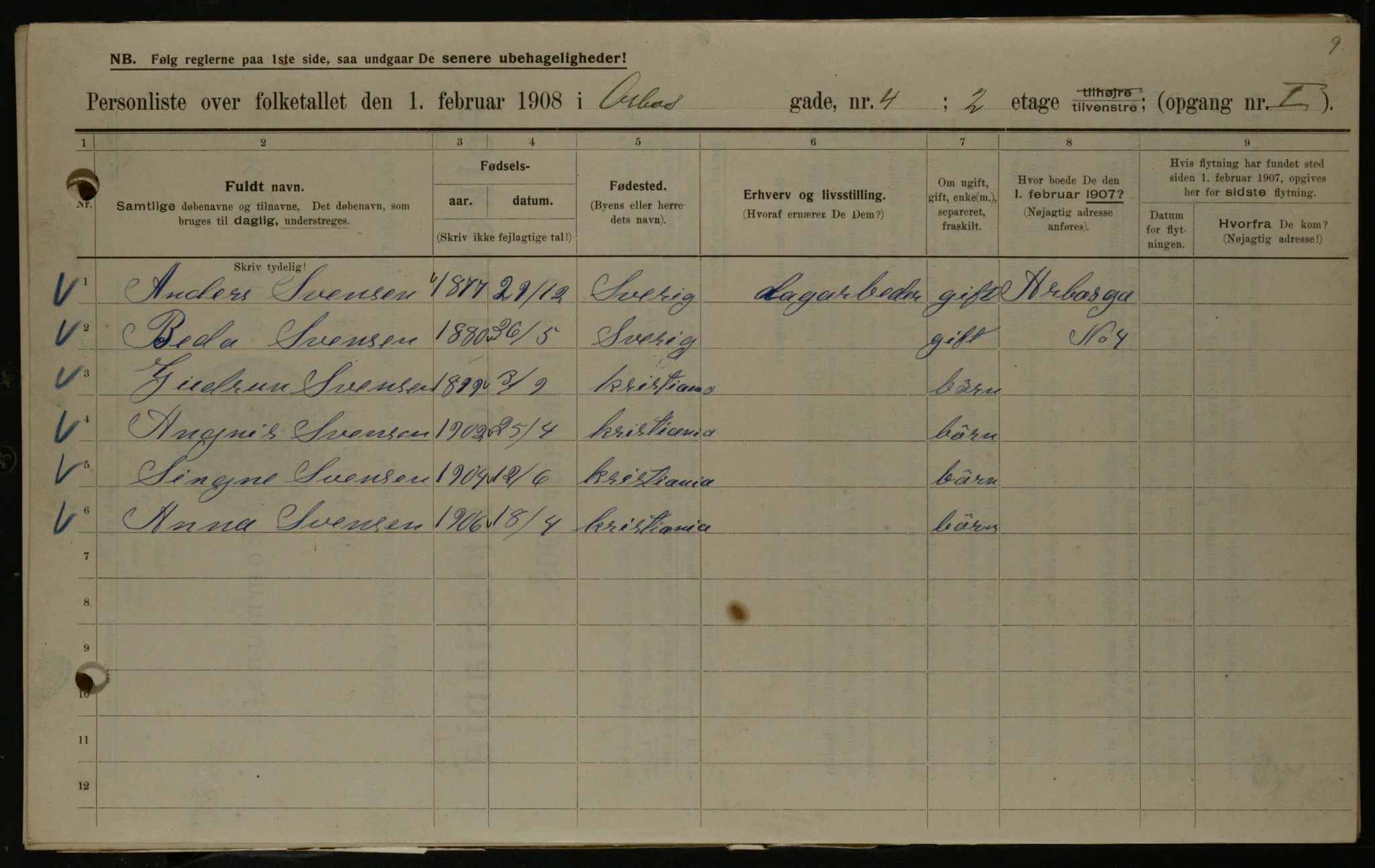 OBA, Municipal Census 1908 for Kristiania, 1908, p. 2058