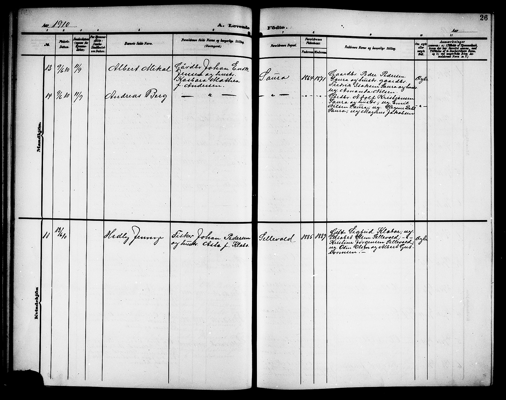 Ministerialprotokoller, klokkerbøker og fødselsregistre - Nordland, SAT/A-1459/897/L1414: Parish register (copy) no. 897C04, 1904-1915, p. 26