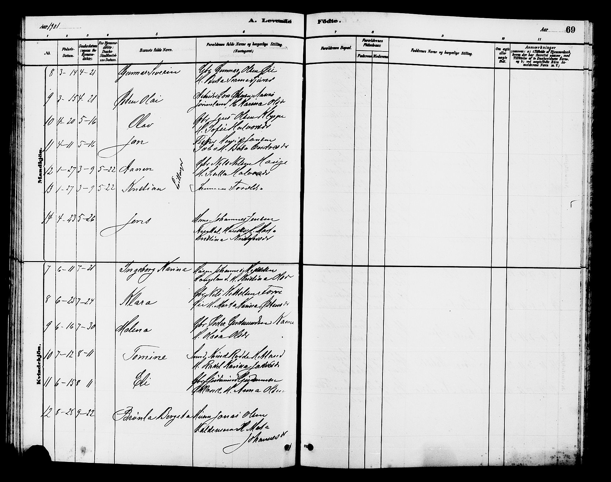 Hjelmeland sokneprestkontor, AV/SAST-A-101843/01/V/L0007: Parish register (copy) no. B 7, 1880-1909, p. 69