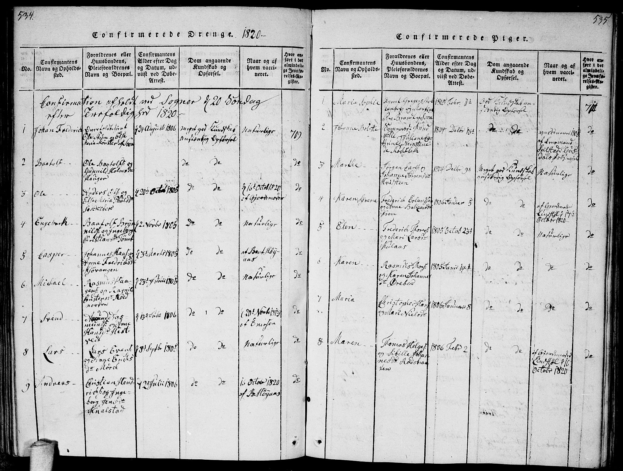 Vestby prestekontor Kirkebøker, AV/SAO-A-10893/F/Fa/L0005: Parish register (official) no. I 5, 1814-1827, p. 534-535
