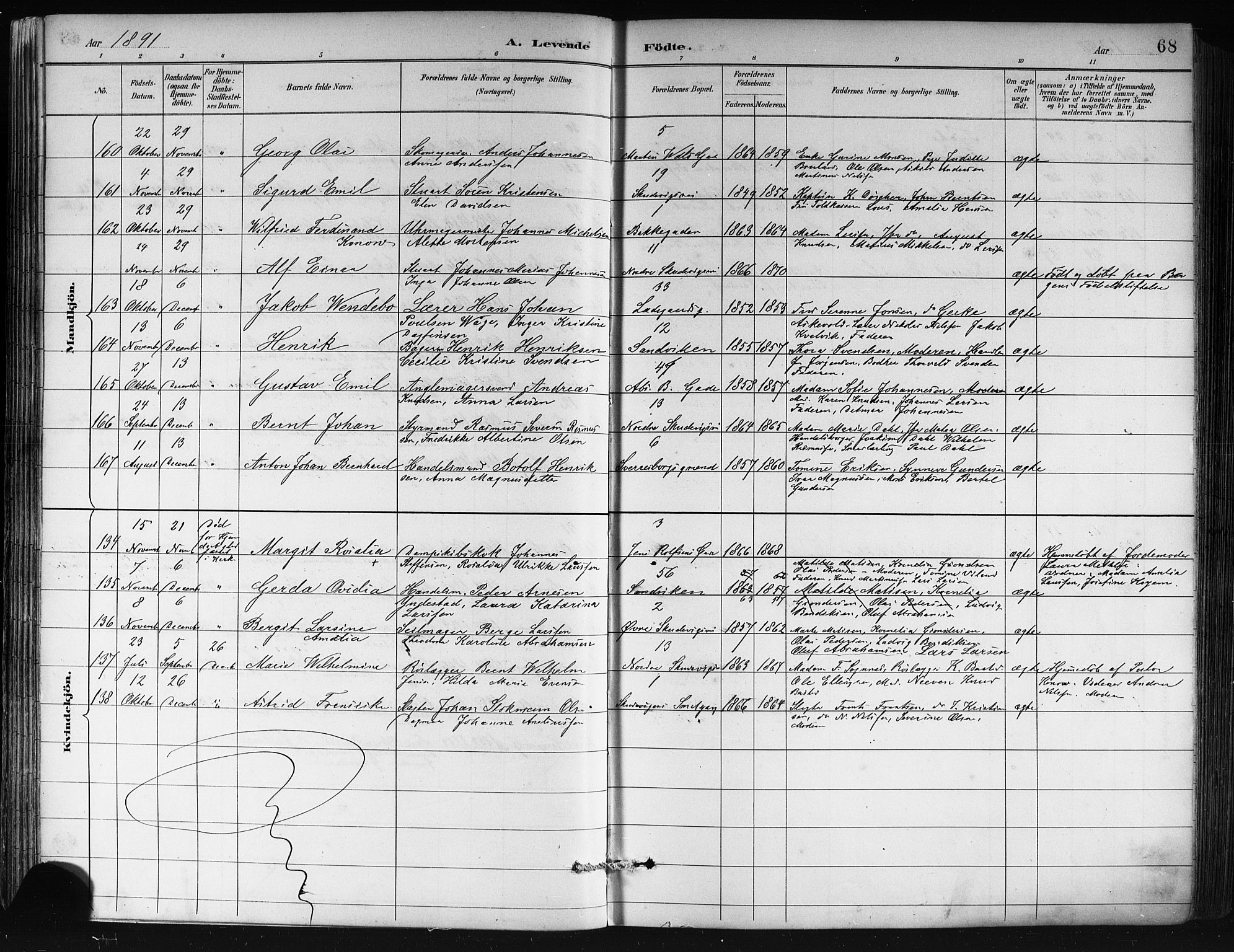 Sandviken Sokneprestembete, AV/SAB-A-77601/H/Hb/L0002: Parish register (copy) no. A 3, 1888-1902, p. 68