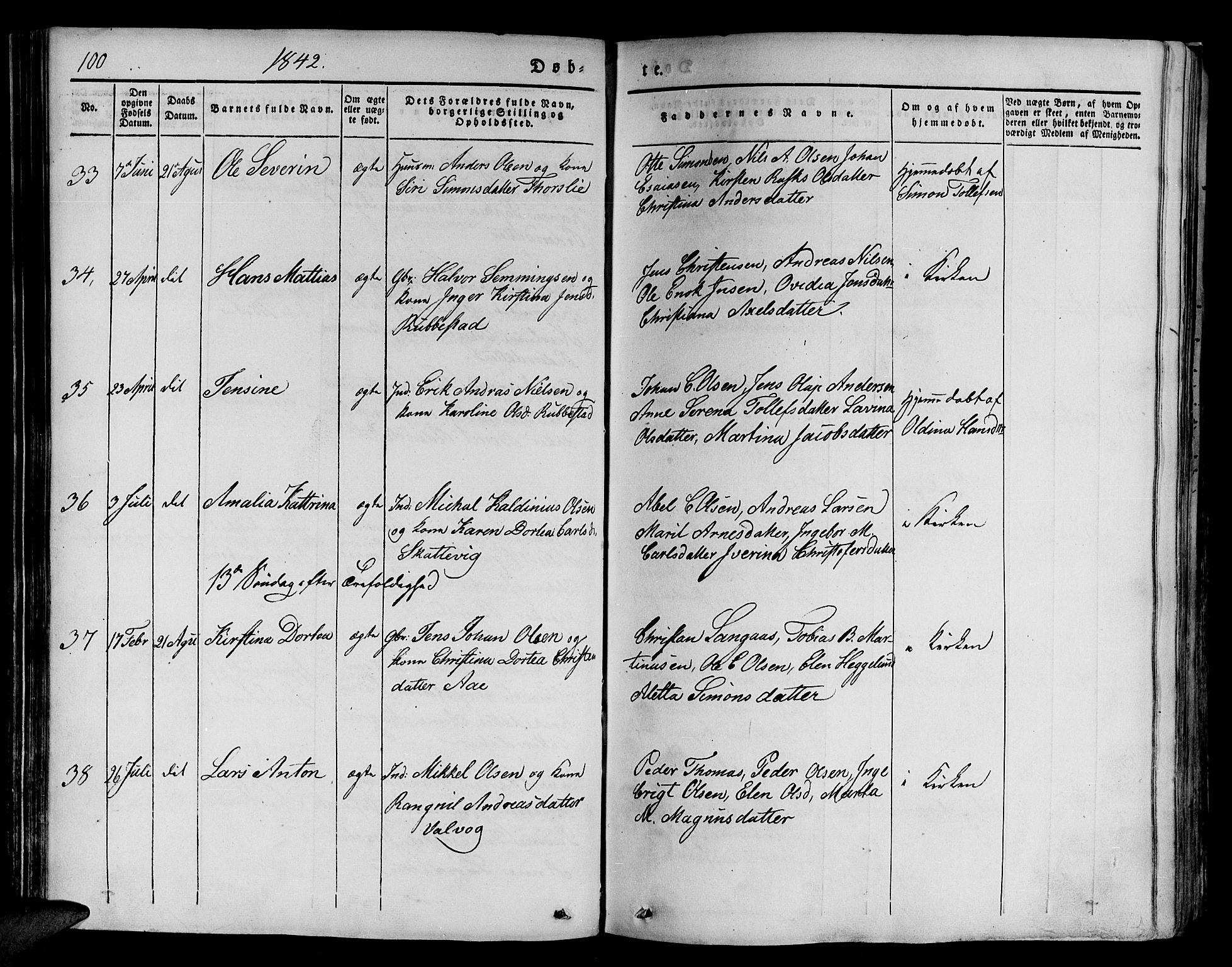 Tranøy sokneprestkontor, AV/SATØ-S-1313/I/Ia/Iaa/L0005kirke: Parish register (official) no. 5, 1829-1844, p. 100