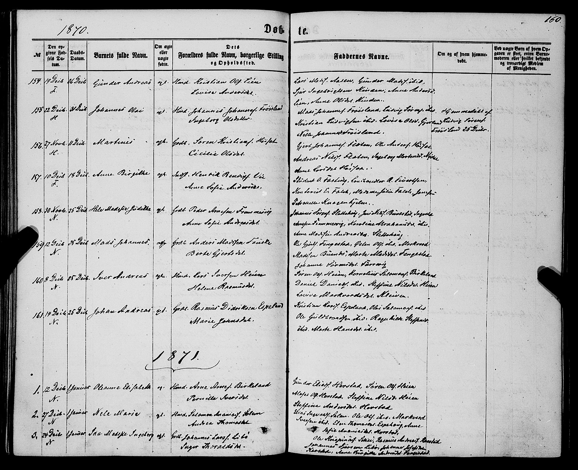 Førde sokneprestembete, SAB/A-79901/H/Haa/Haaa/L0009: Parish register (official) no. A 9, 1861-1877, p. 160