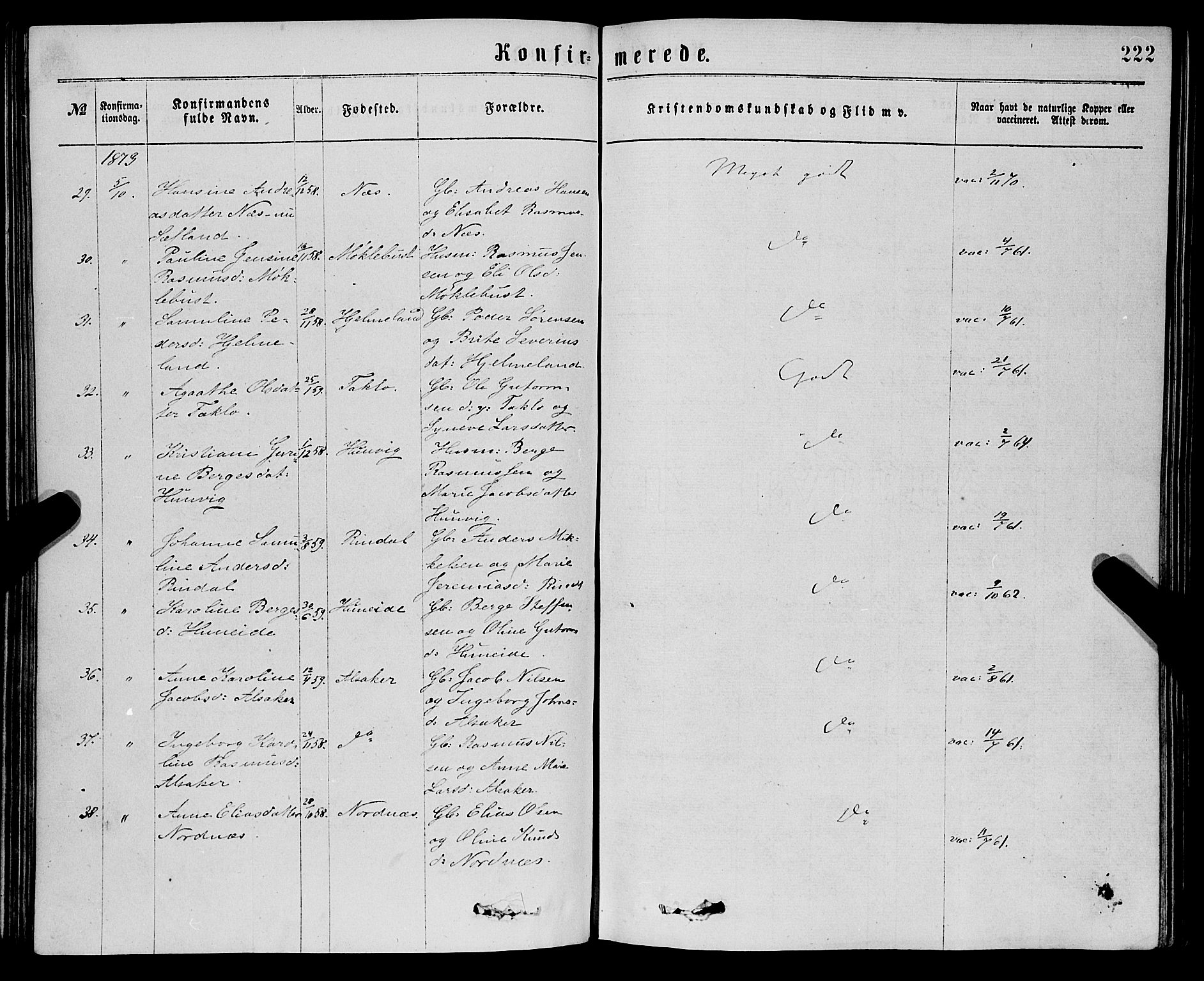 Eid sokneprestembete, SAB/A-82301/H/Haa/Haaa/L0010: Parish register (official) no. A 10, 1867-1878, p. 222