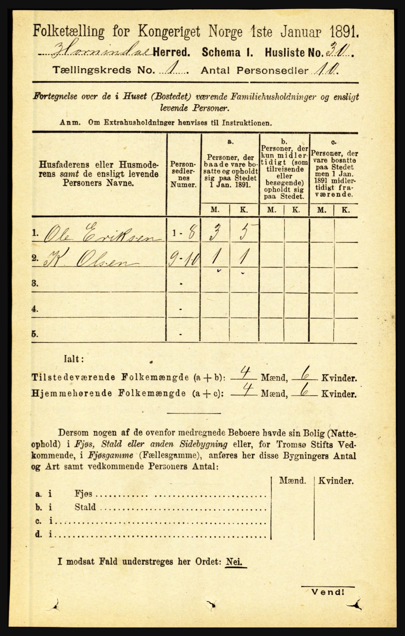 RA, 1891 census for 1444 Hornindal, 1891, p. 53