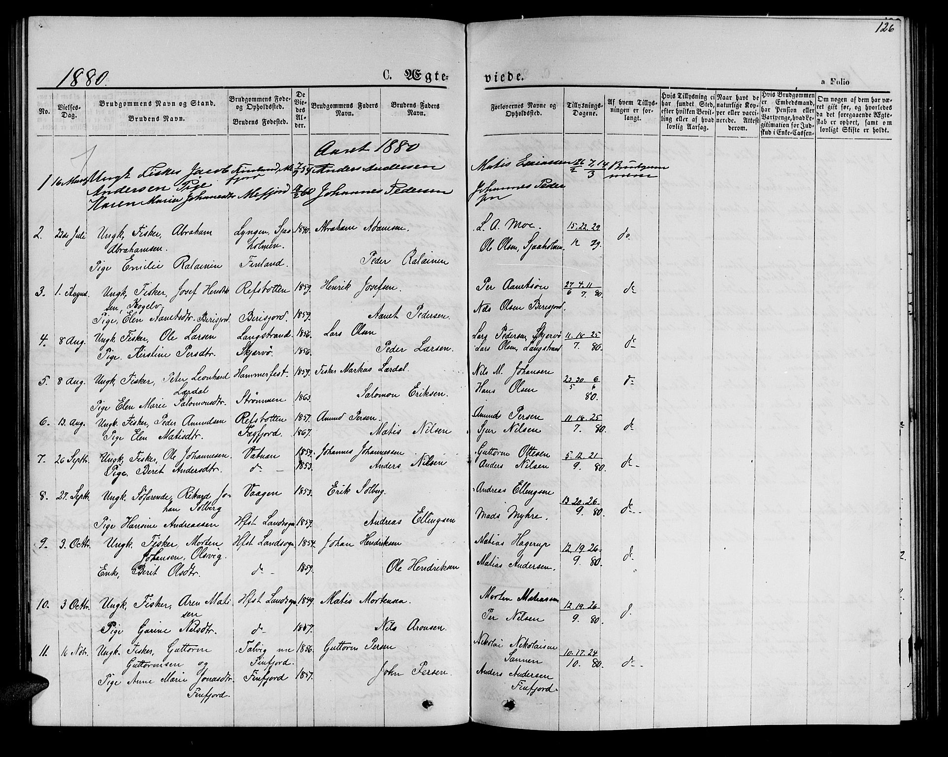Hammerfest sokneprestkontor, SATØ/S-1347/H/Hb/L0005.klokk: Parish register (copy) no. 5, 1869-1884, p. 126