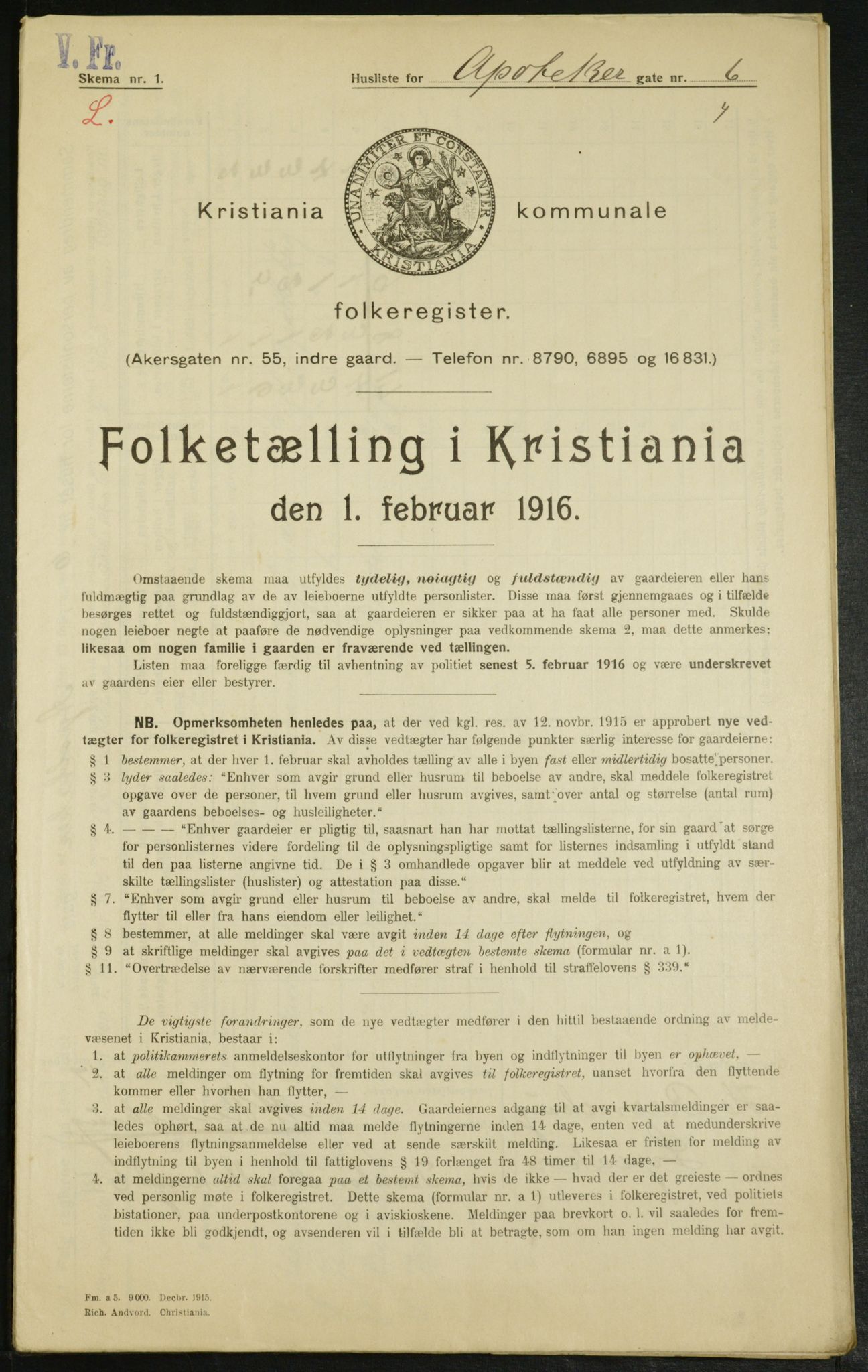 OBA, Municipal Census 1916 for Kristiania, 1916, p. 1387