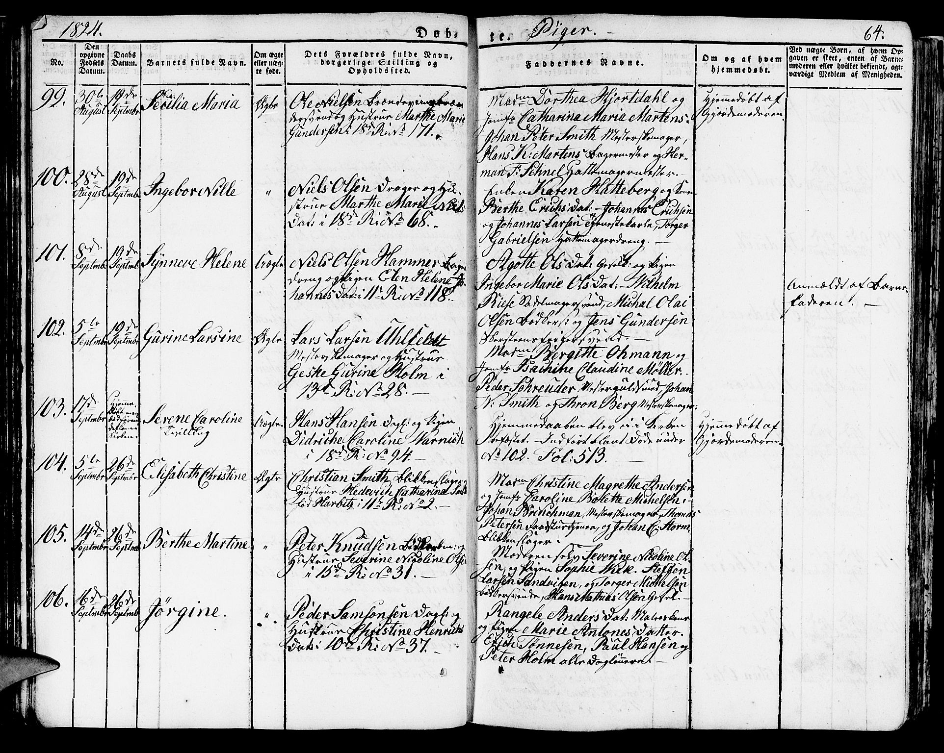 Domkirken sokneprestembete, AV/SAB-A-74801/H/Haa/L0012: Parish register (official) no. A 12, 1821-1840, p. 64