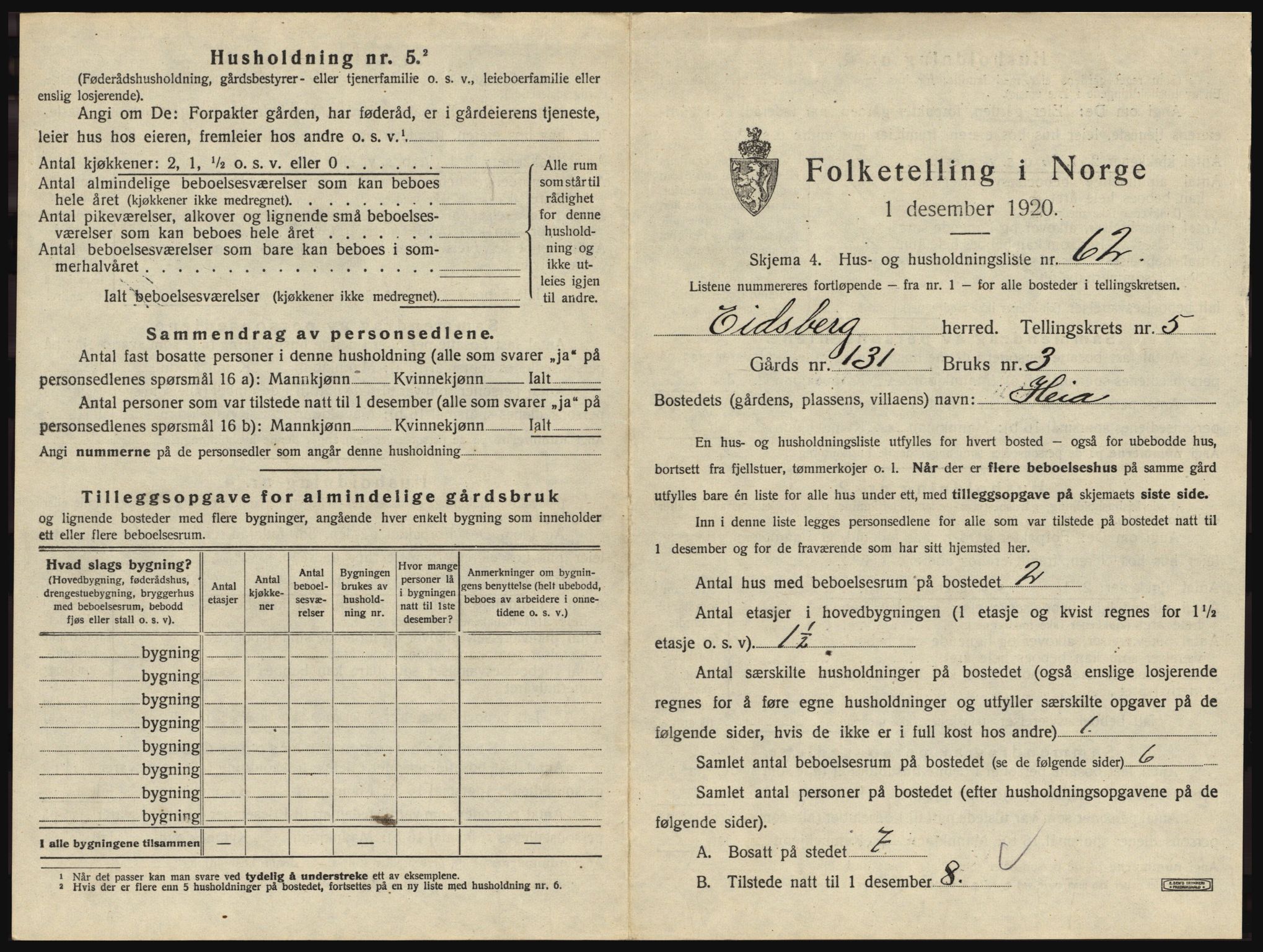 SAO, 1920 census for Eidsberg, 1920, p. 975