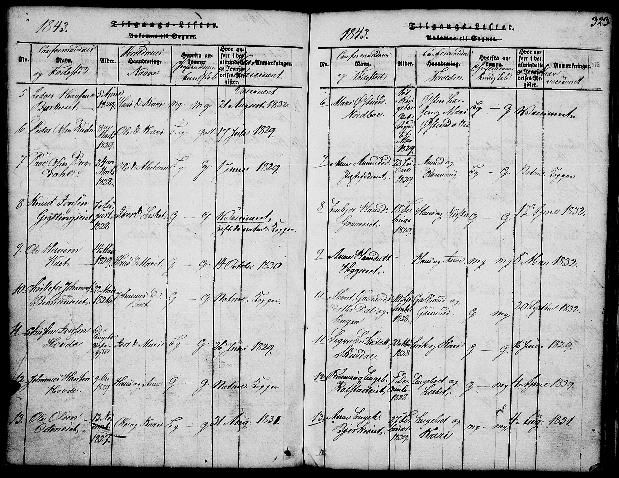 Fron prestekontor, SAH/PREST-078/H/Ha/Hab/L0001: Parish register (copy) no. 1, 1816-1843, p. 323