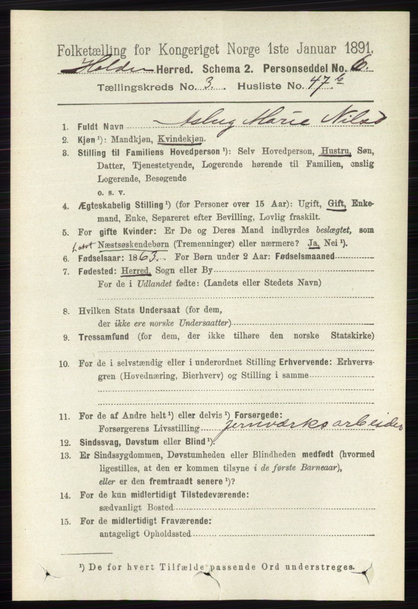 RA, 1891 census for 0819 Holla, 1891, p. 1851