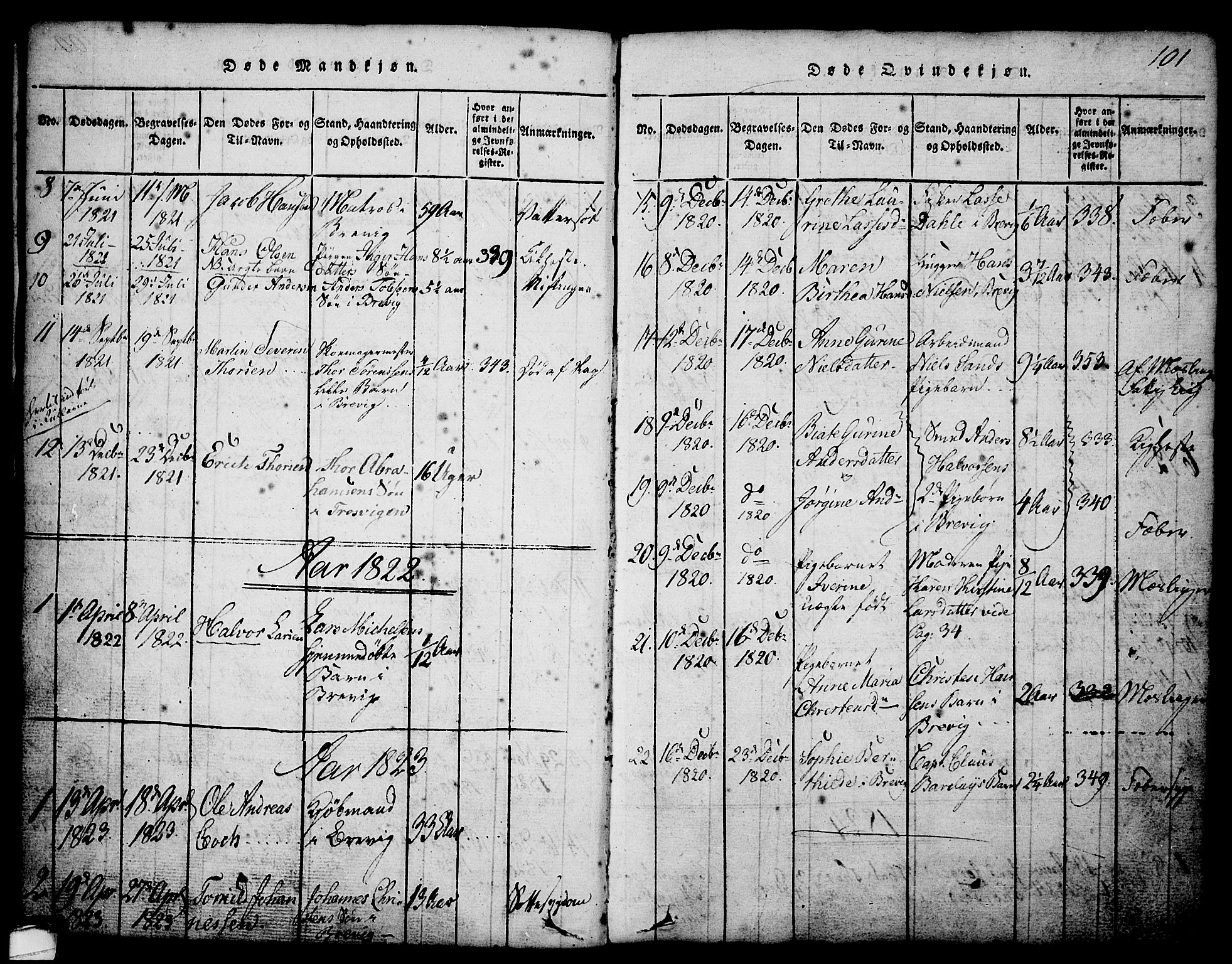 Brevik kirkebøker, AV/SAKO-A-255/G/Ga/L0001: Parish register (copy) no. 1, 1814-1845, p. 101