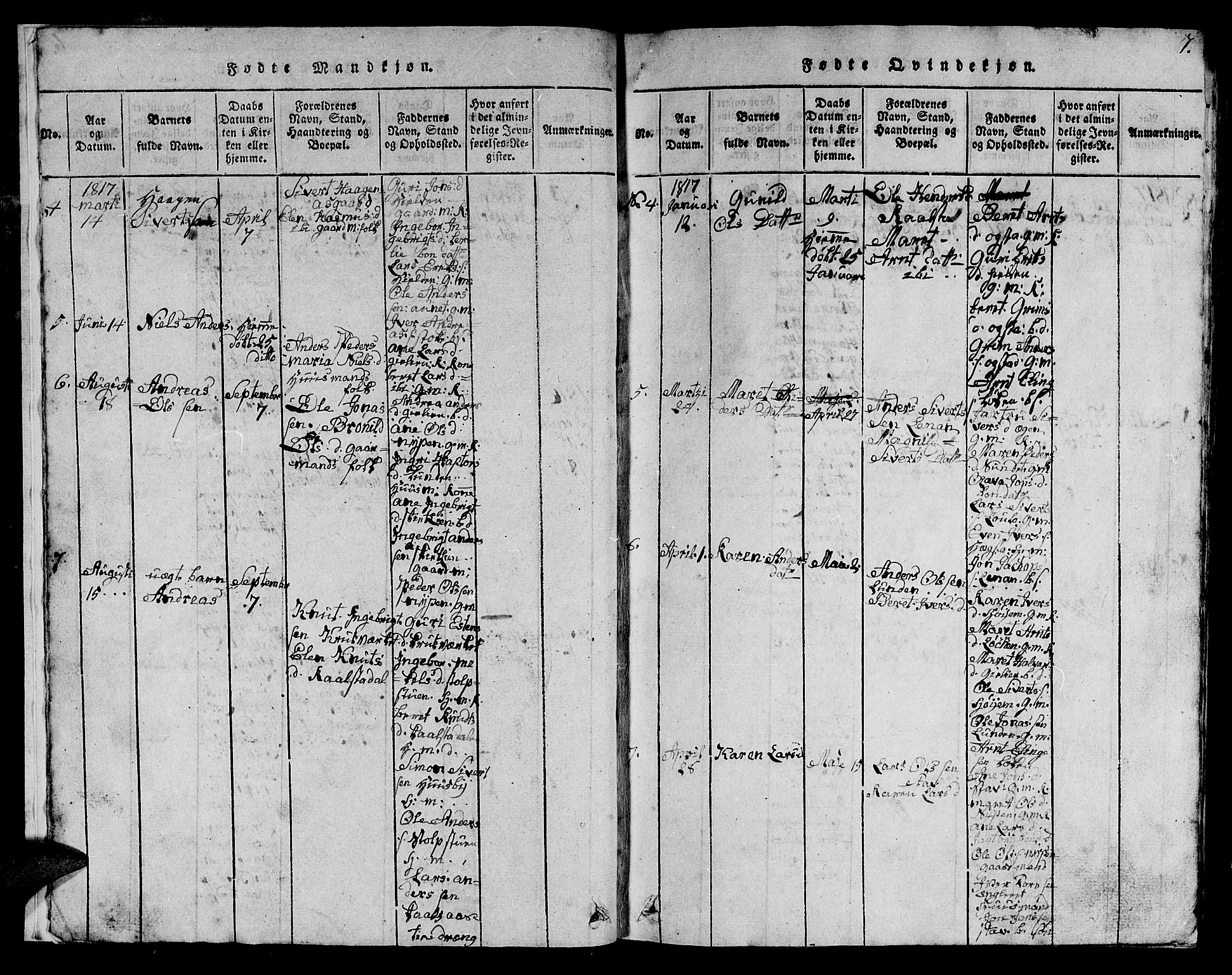 Ministerialprotokoller, klokkerbøker og fødselsregistre - Sør-Trøndelag, AV/SAT-A-1456/613/L0393: Parish register (copy) no. 613C01, 1816-1886, p. 7