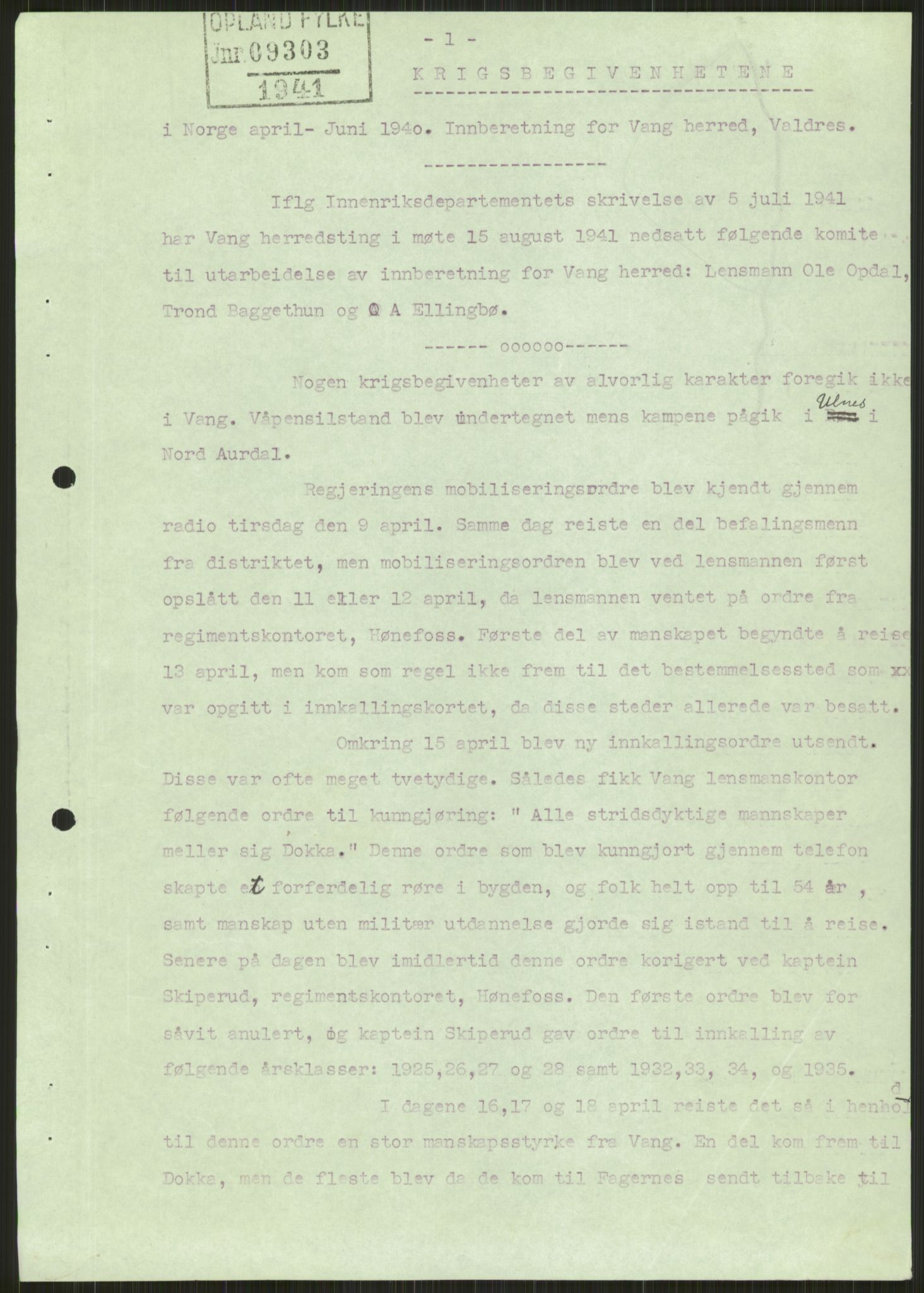 Forsvaret, Forsvarets krigshistoriske avdeling, AV/RA-RAFA-2017/Y/Ya/L0014: II-C-11-31 - Fylkesmenn.  Rapporter om krigsbegivenhetene 1940., 1940, p. 227