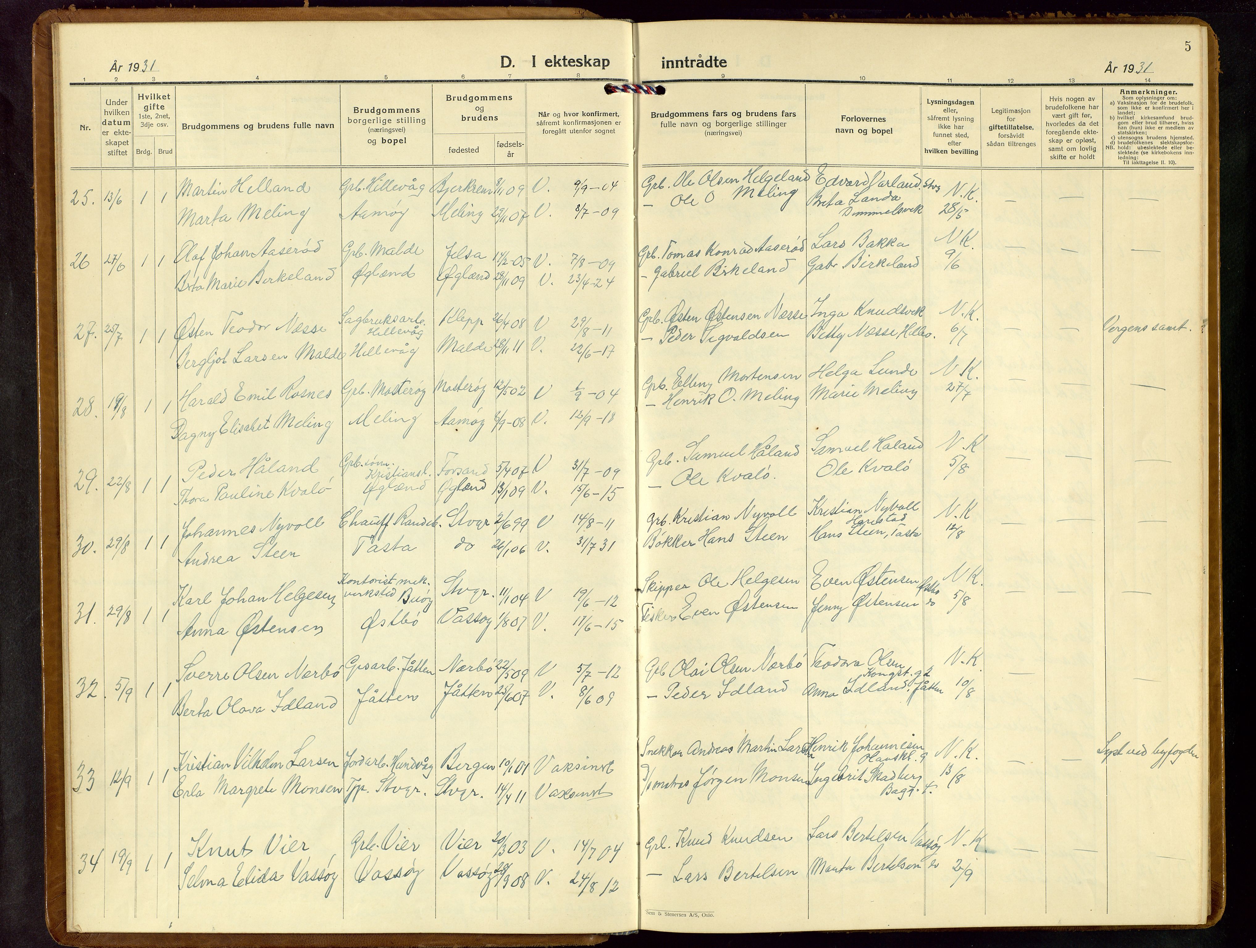 Hetland sokneprestkontor, SAST/A-101826/30/30BB/L0013: Parish register (copy) no. B 13, 1931-1952, p. 5