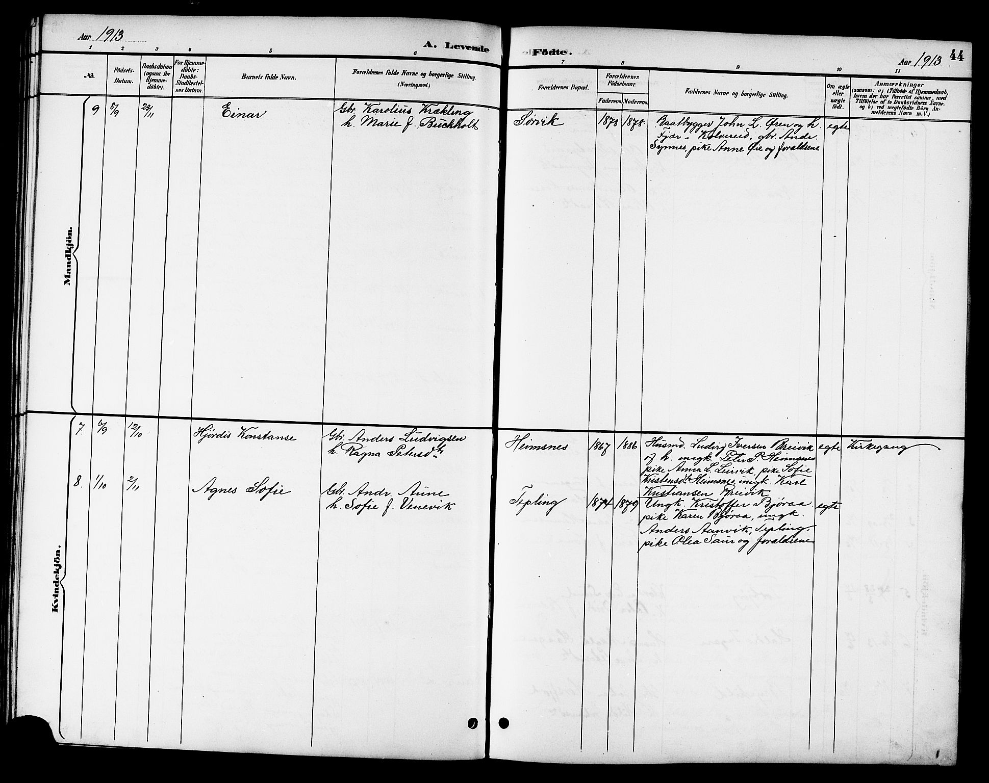 Ministerialprotokoller, klokkerbøker og fødselsregistre - Nord-Trøndelag, SAT/A-1458/783/L0662: Parish register (copy) no. 783C02, 1894-1919, p. 44