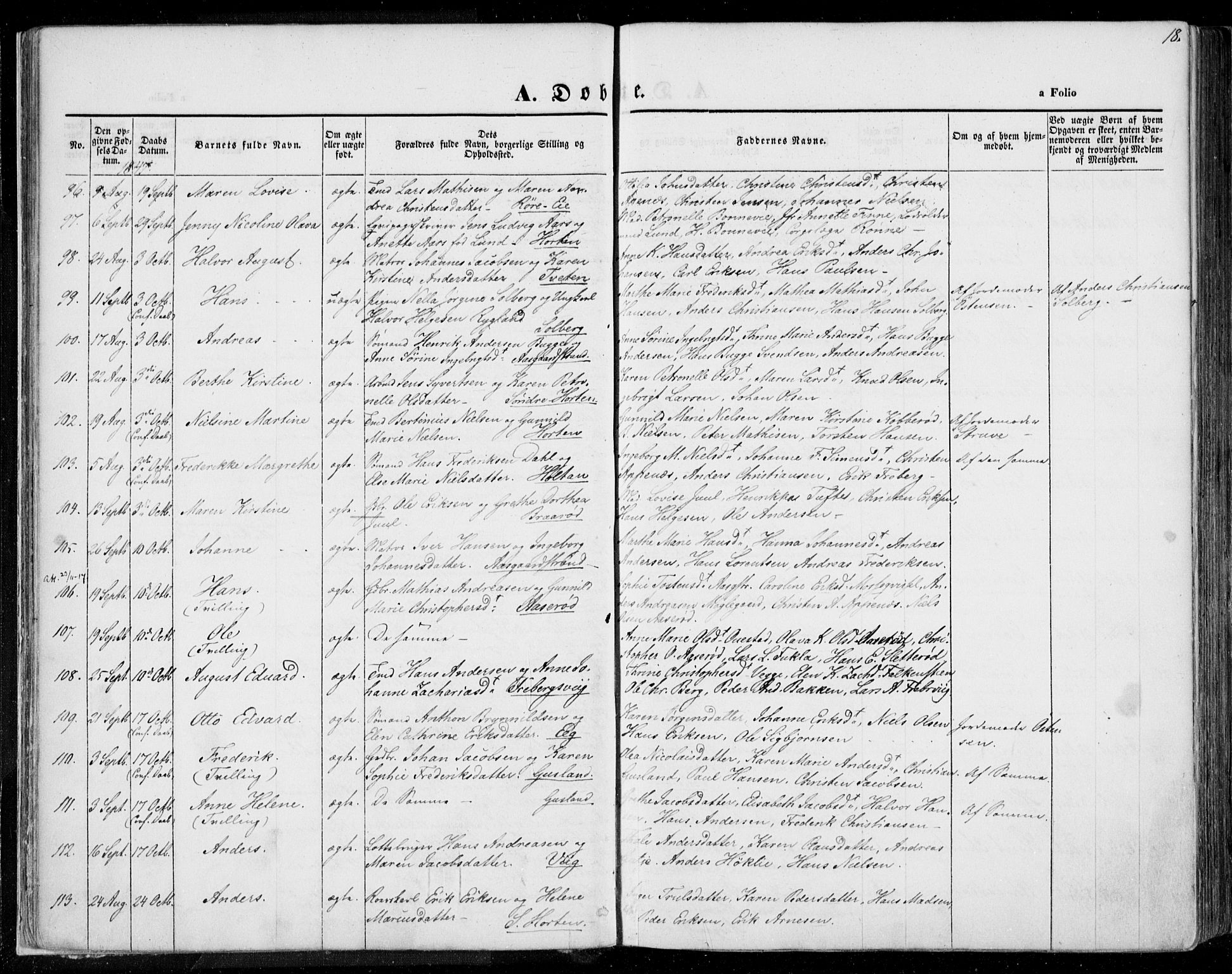 Borre kirkebøker, AV/SAKO-A-338/F/Fa/L0005: Parish register (official) no. I 5, 1845-1851, p. 18