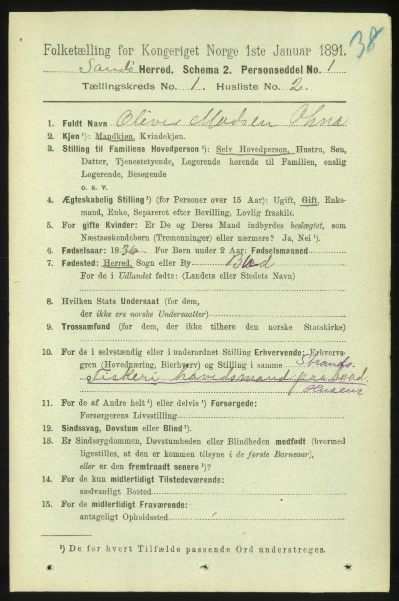 RA, 1891 census for 1546 Sandøy, 1891, p. 84