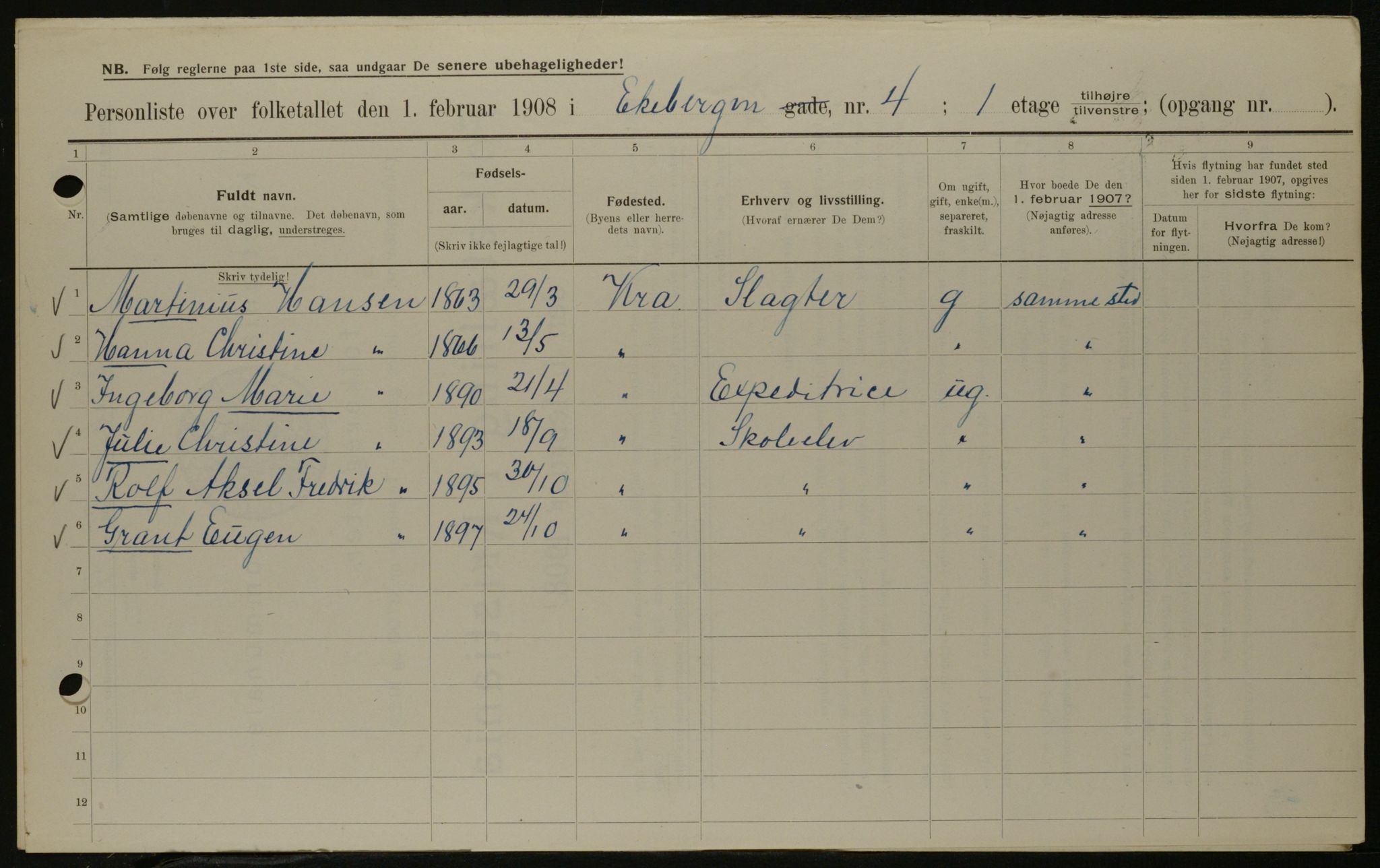 OBA, Municipal Census 1908 for Kristiania, 1908, p. 18458