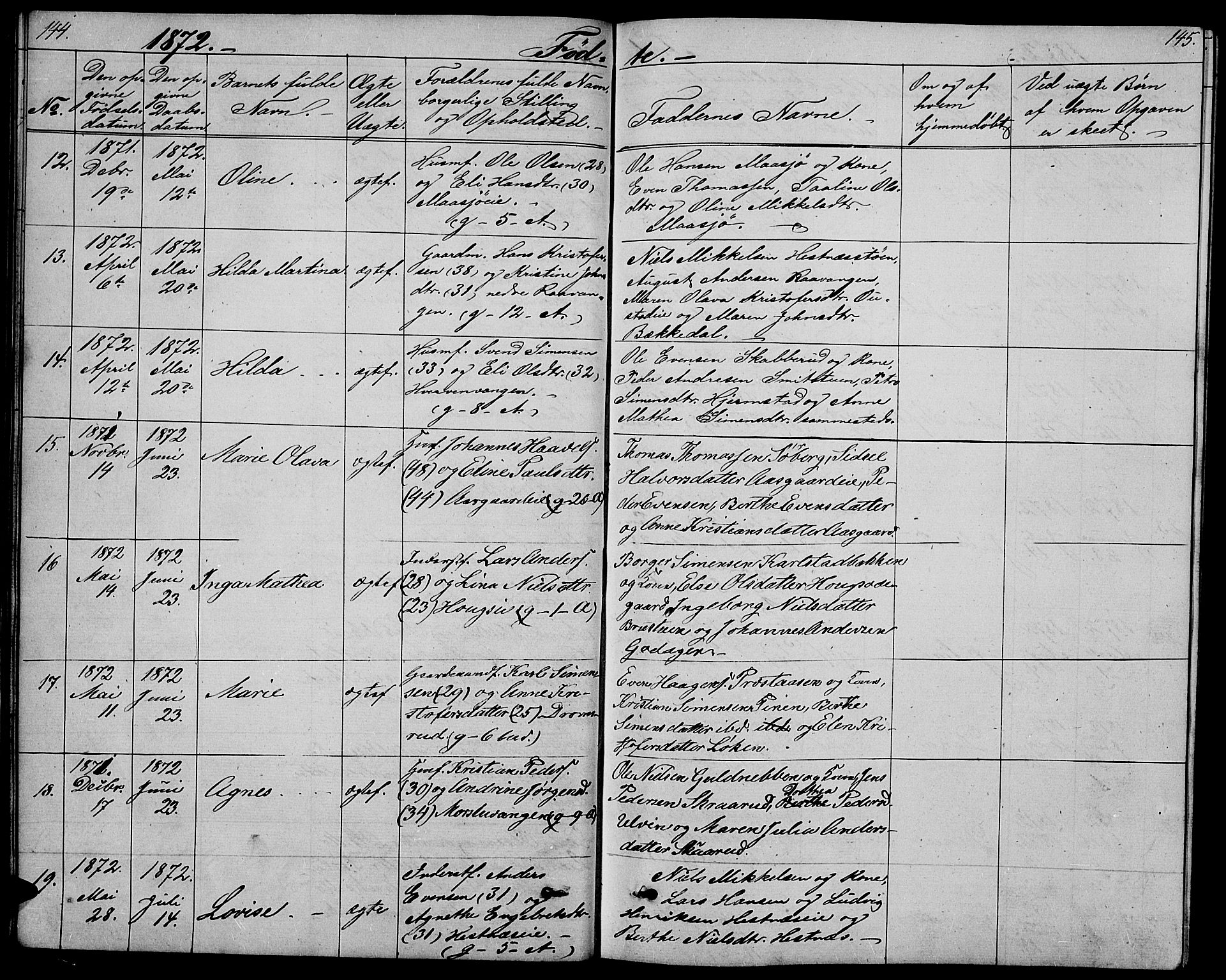 Stange prestekontor, SAH/PREST-002/L/L0005: Parish register (copy) no. 5, 1861-1881, p. 144-145