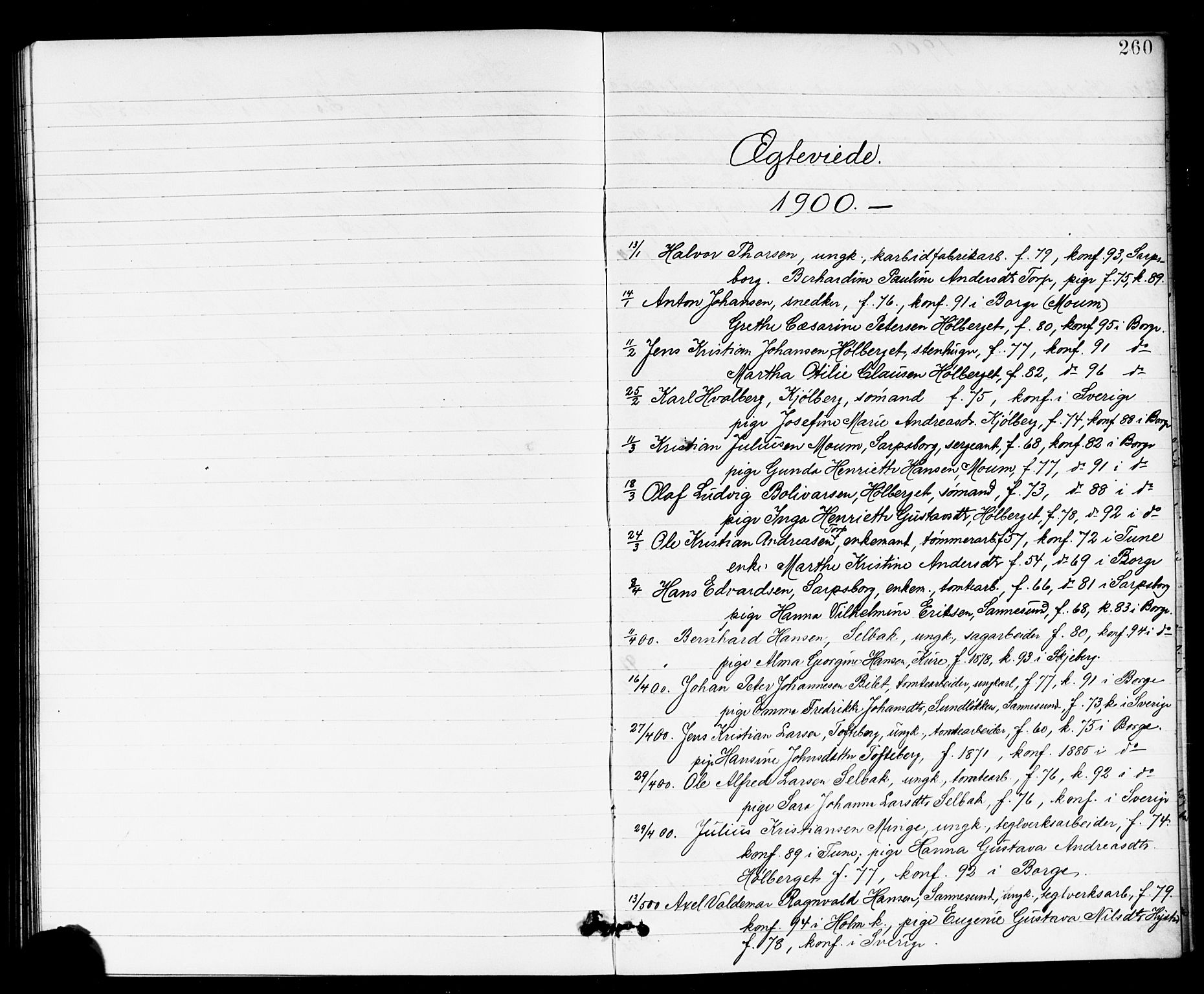 Borge prestekontor Kirkebøker, SAO/A-10903/G/Ga/L0002: Parish register (copy) no. I 2, 1875-1923, p. 260